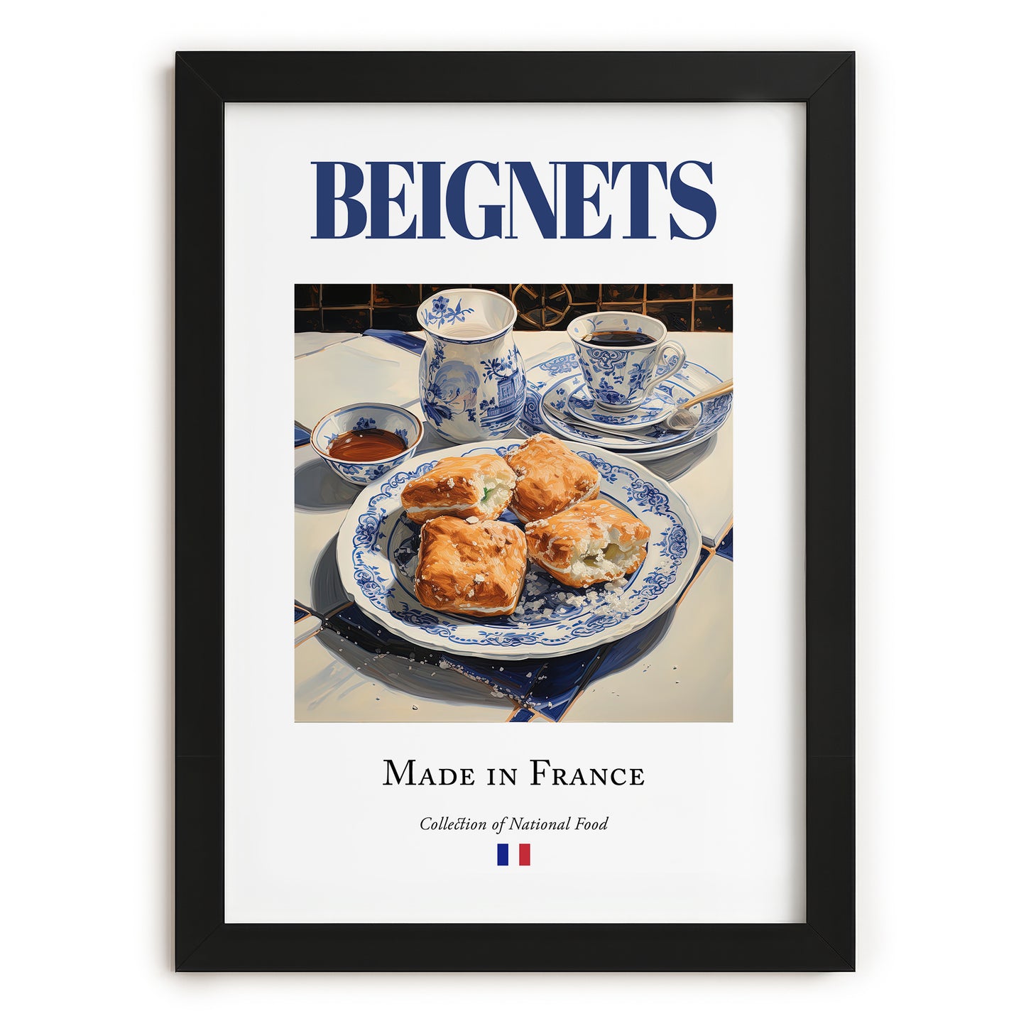 Beignets – French Dessert Dish, Brasserie Wall Art, in sleek black frame