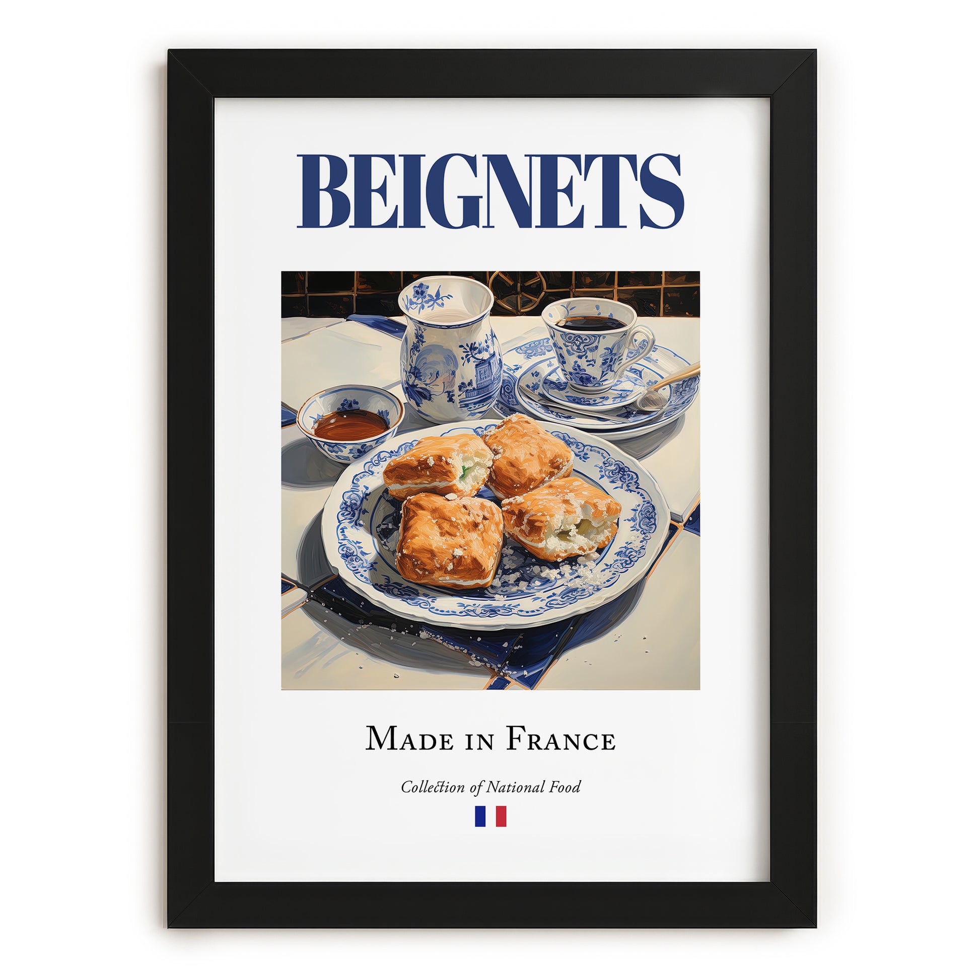 Beignets – French Dessert Dish, Brasserie Wall Art, in sleek black frame