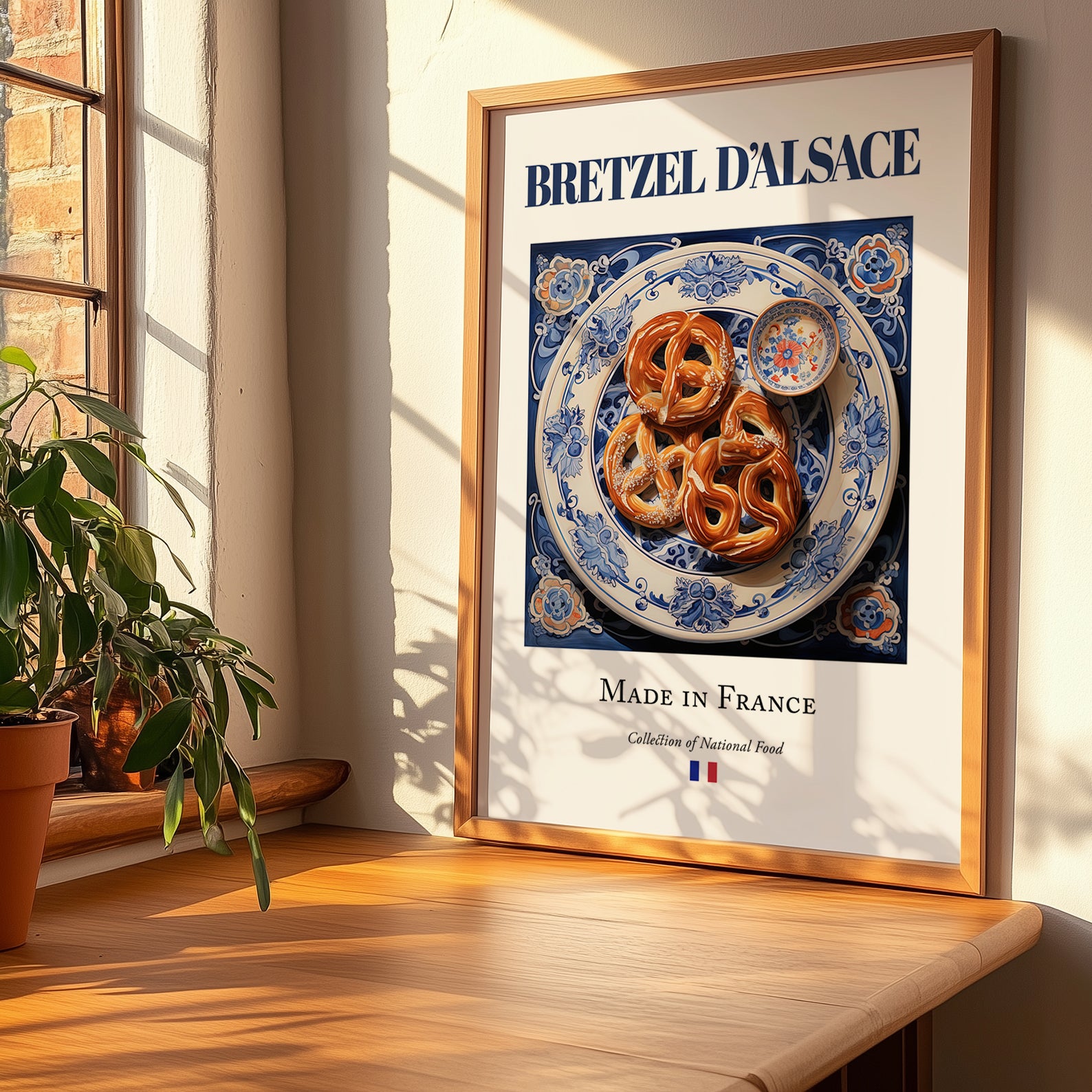 Bretzel d'Alsace – French Bread Dish, Fine Dining Restaurant Painting, no-text version framed in wood