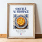 Soufflé au fromage – French Dish, Café Poster, in wooden frame leaning on the floor