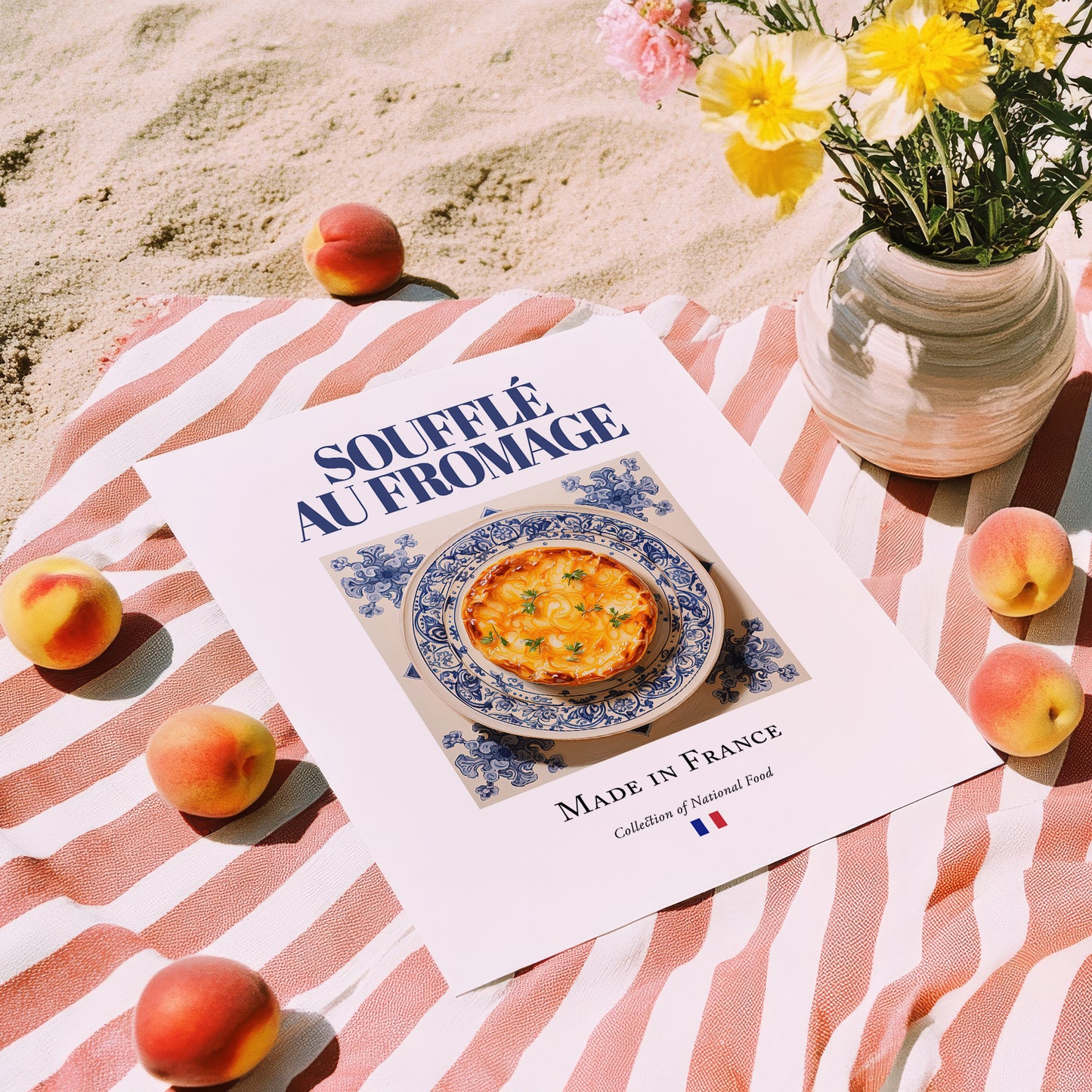 Soufflé au fromage – French Dish, Café Poster, unframed on coastal sand
