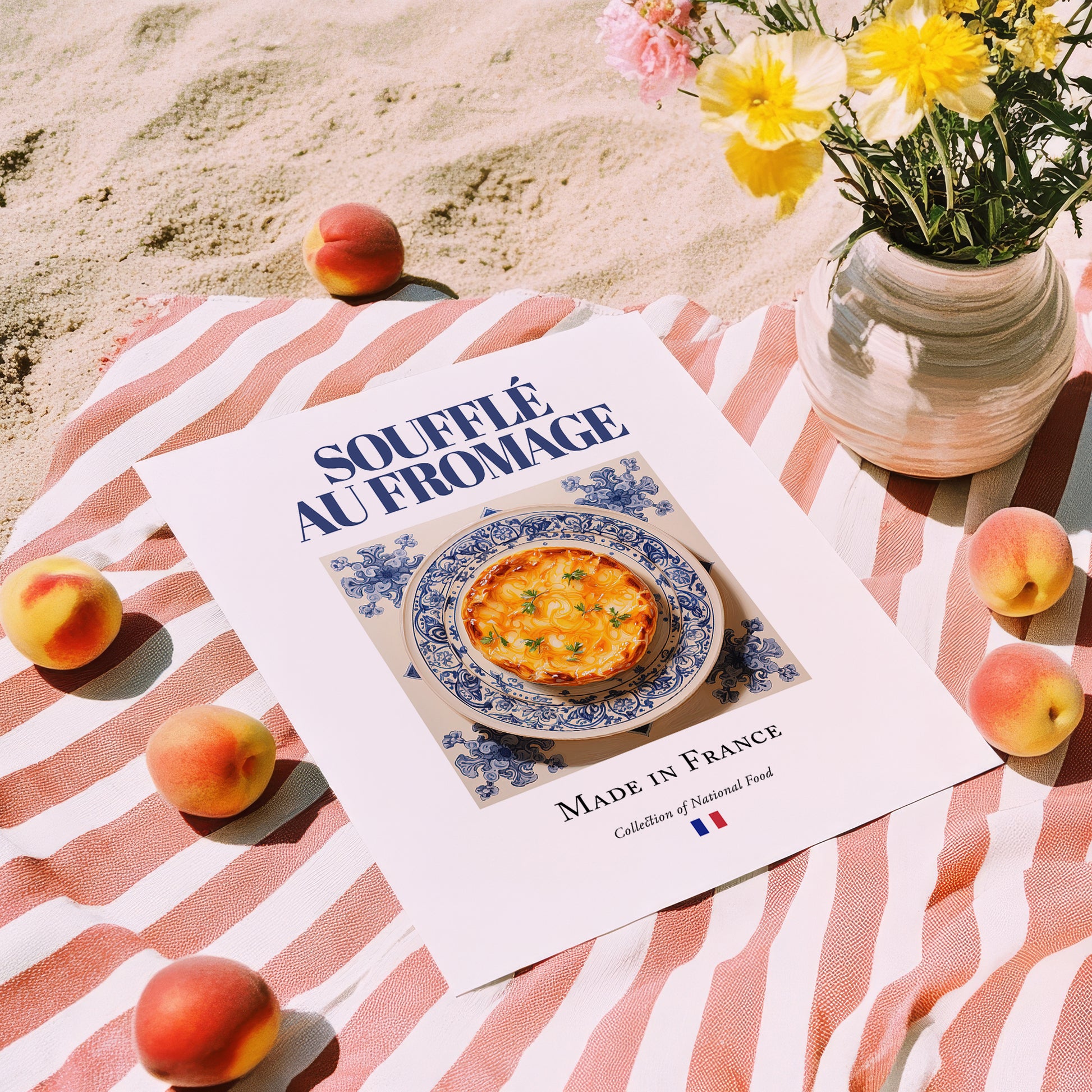 Soufflé au fromage – French Dish, Café Poster, unframed on coastal sand