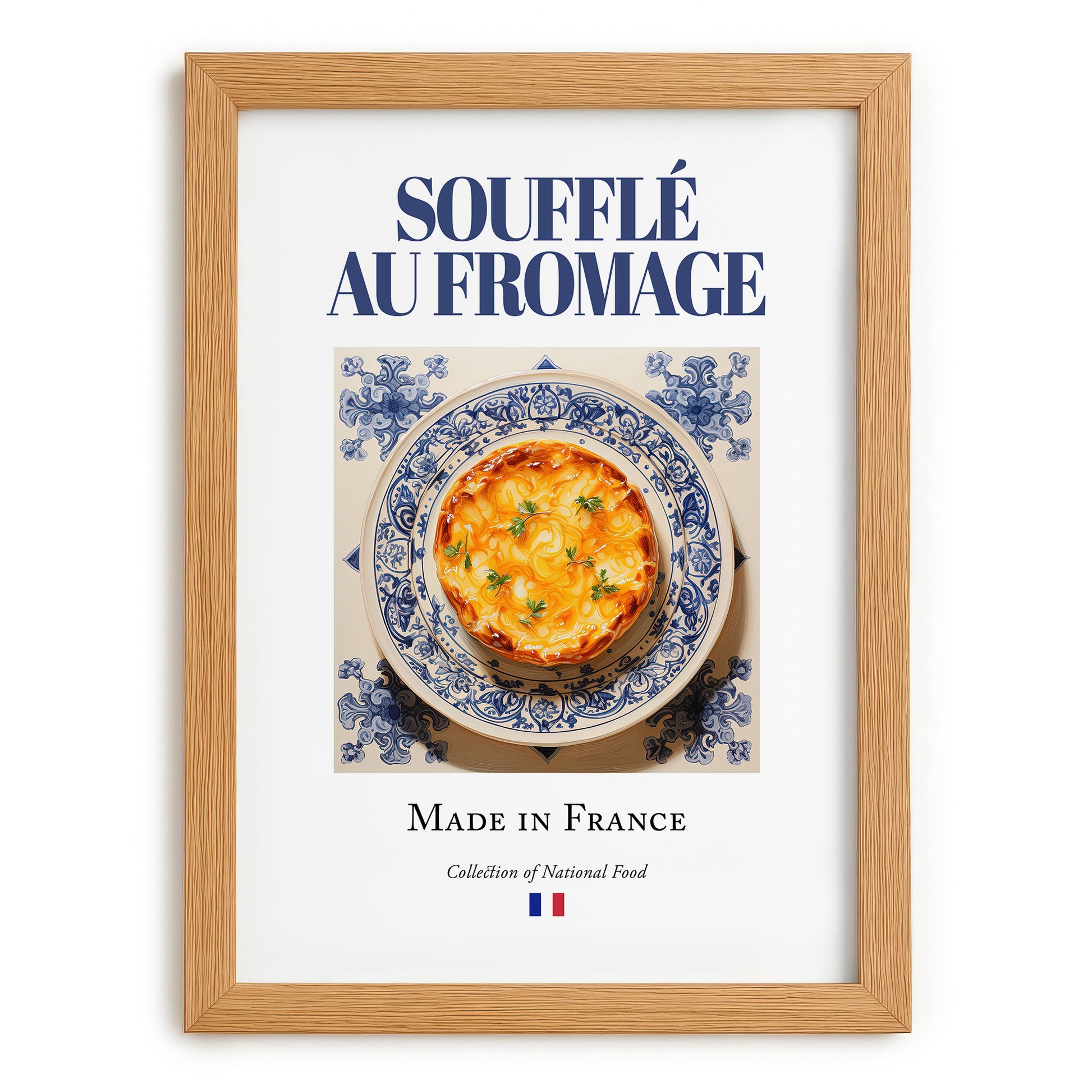 Soufflé au fromage – French Dish, Café Poster, set in oak frame