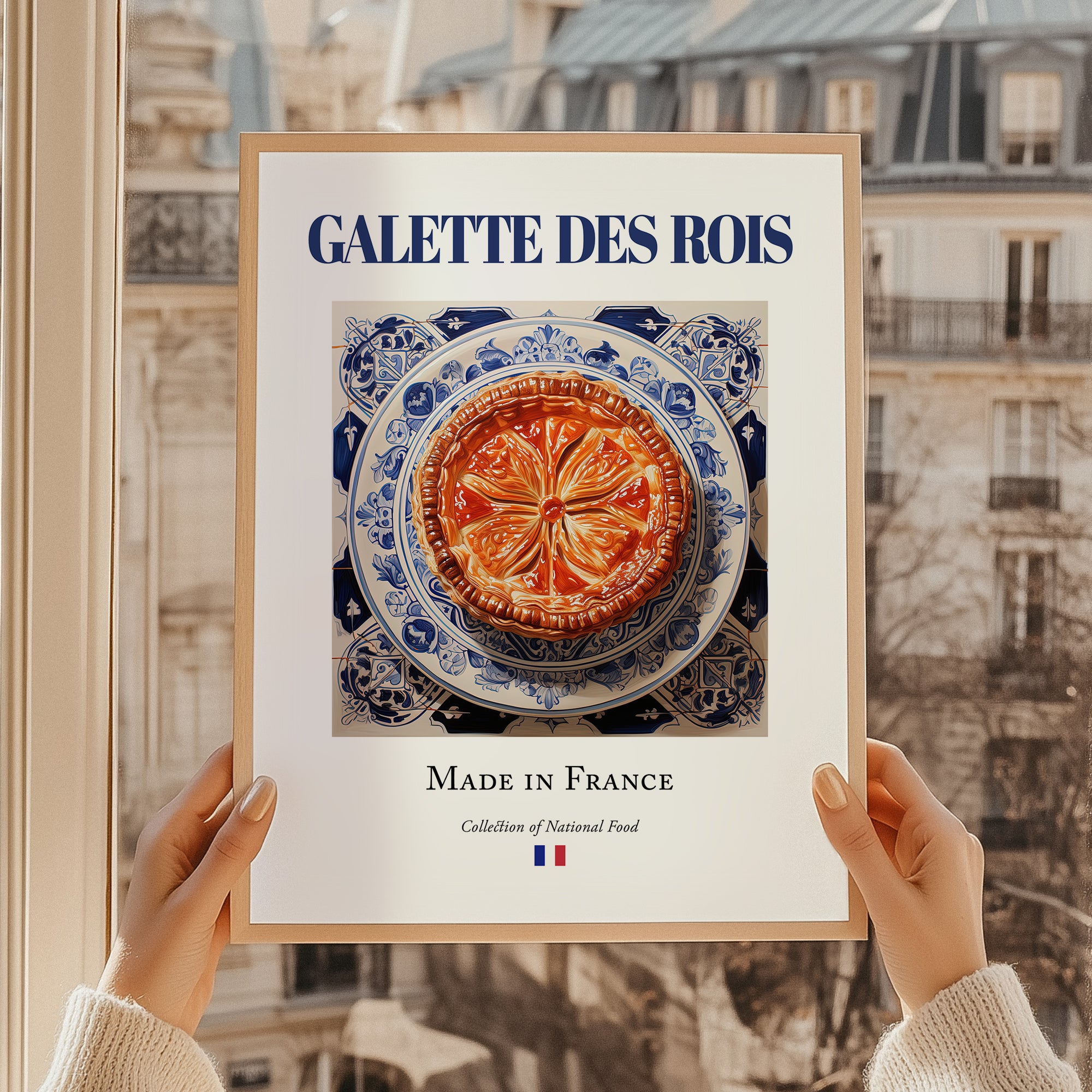 Galette des rois – French Dessert Dish, Bistro Wall Art, styled in a charming Paris street view