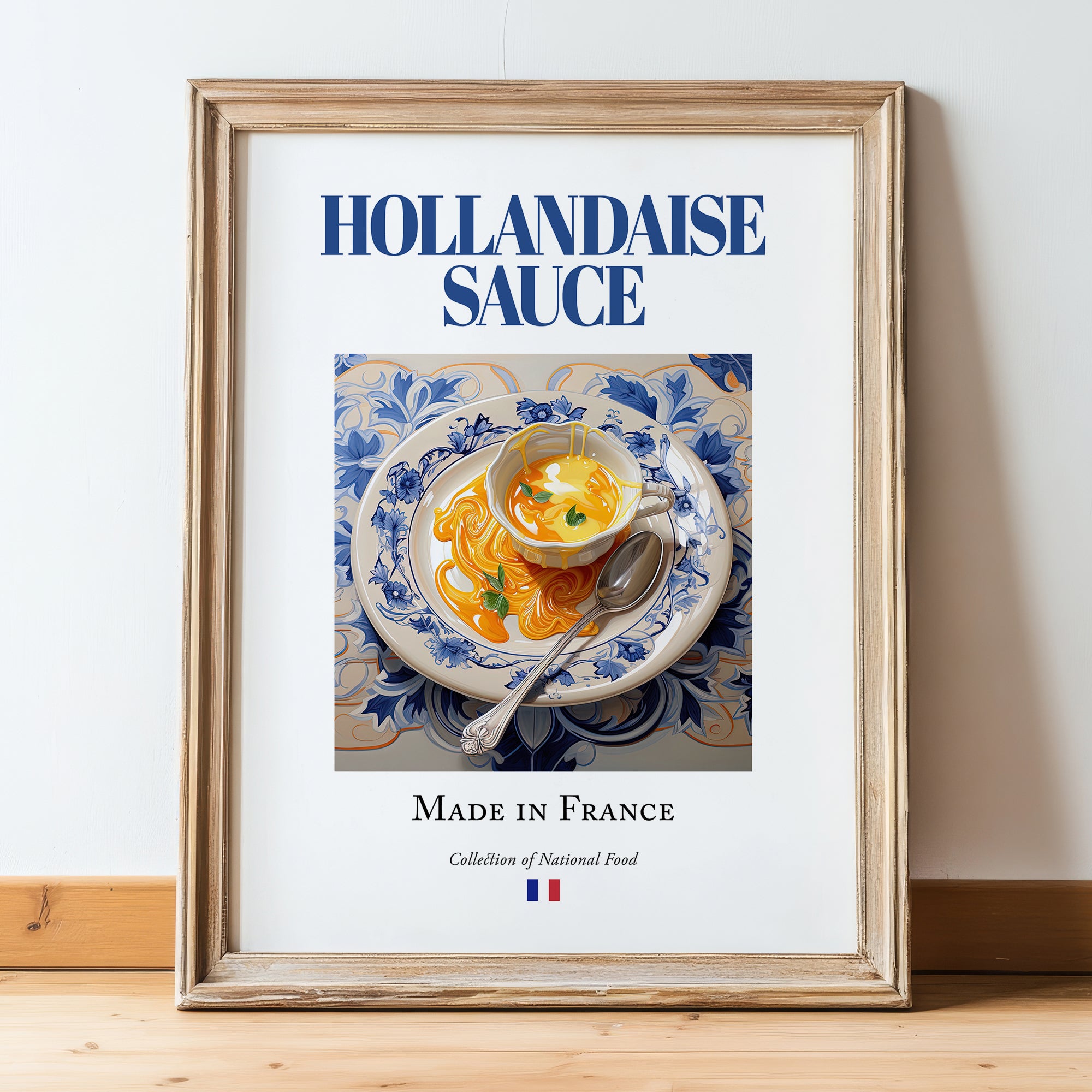 Hollandaise sauce – French Sauce Dish, Restaurant Still Life, in wooden frame leaning on the floor