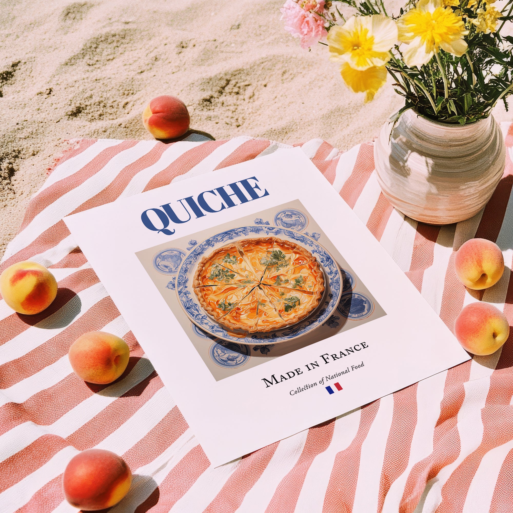 Quiche – French Dish, Bistro Wall Art, unframed on coastal sand