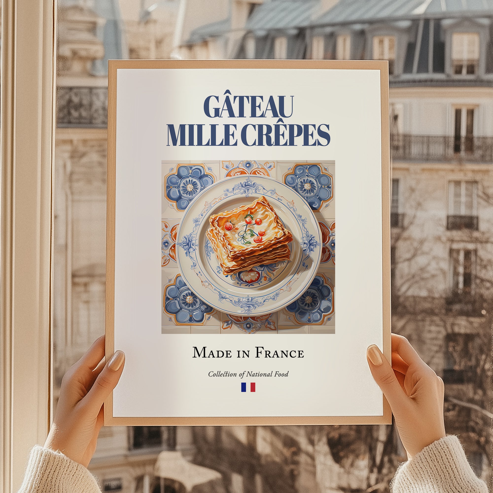 Gâteau mille crêpes – French Dessert Dish, Bistro Wall Decor, styled in a charming Paris street view