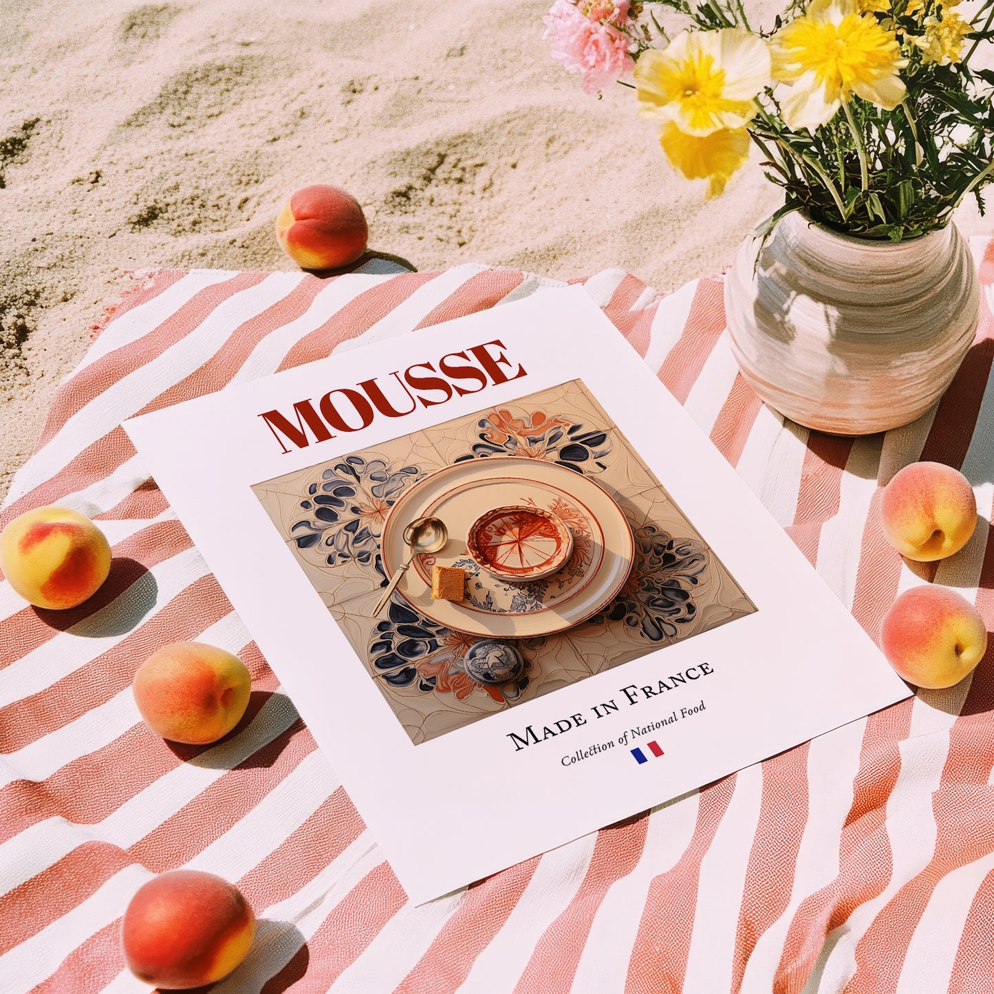 Mousse – French Dish, Tavern Wall Art, unframed on coastal sand