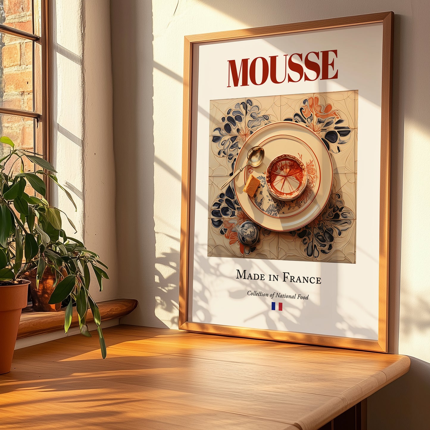 Mousse – French Dish, Tavern Wall Art, no-text version framed in wood
