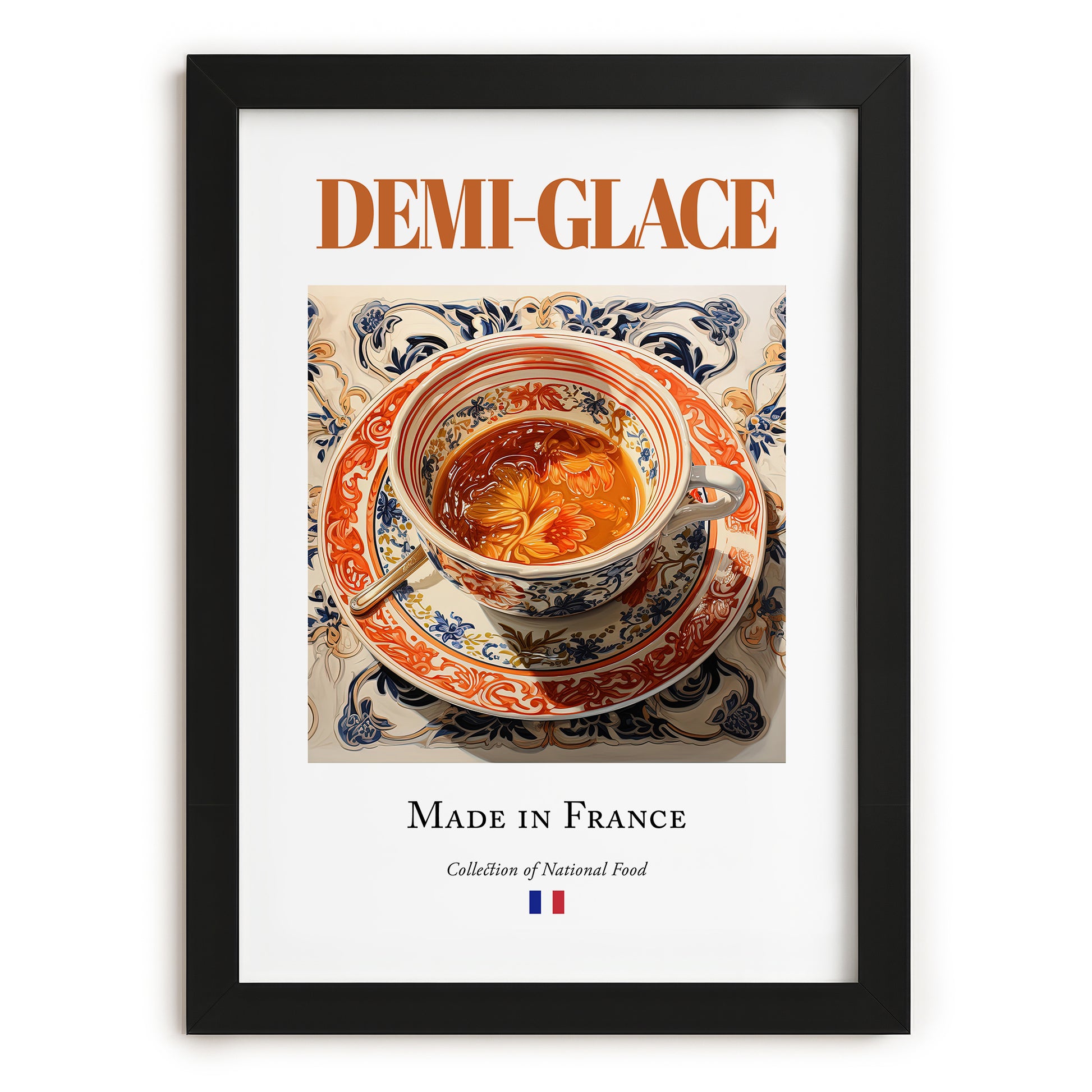 Demi-glace – French Sauce Dish, Bistro Wall Decor, in sleek black frame