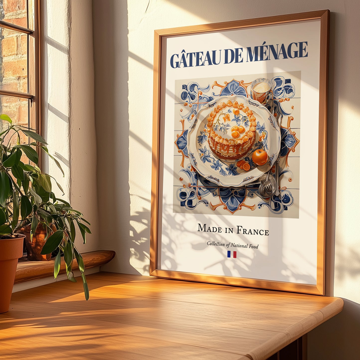 Gâteau de ménage – French Dish, Food Bar Wall Decor, no-text version framed in wood