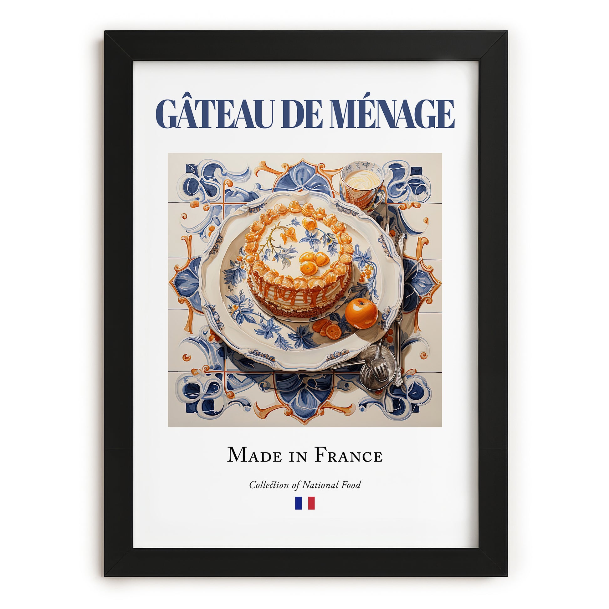 Gâteau de ménage – French Dish, Food Bar Wall Decor, in sleek black frame