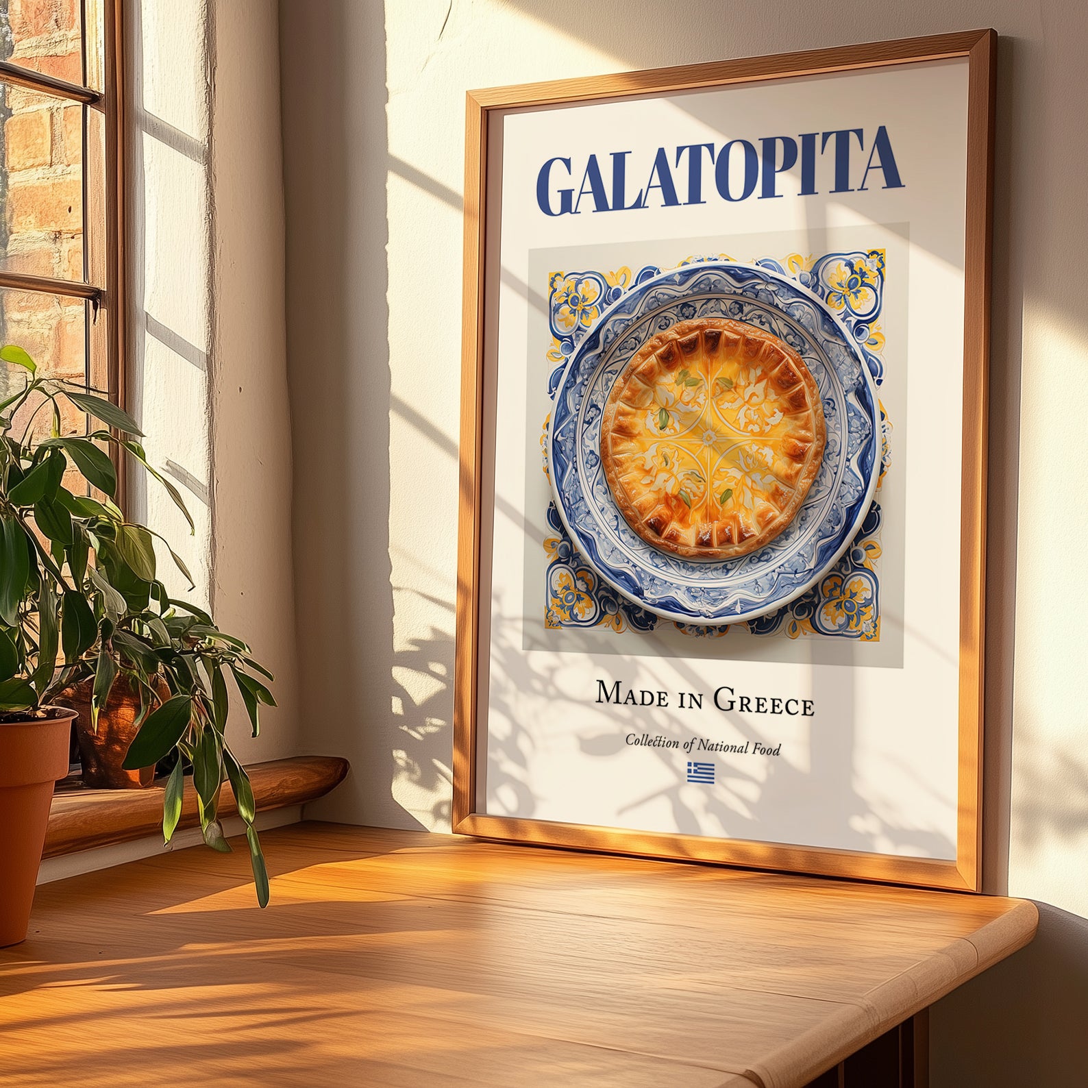 Galatopita – Greek Dish, Food Bar Poster, no-text version framed in wood