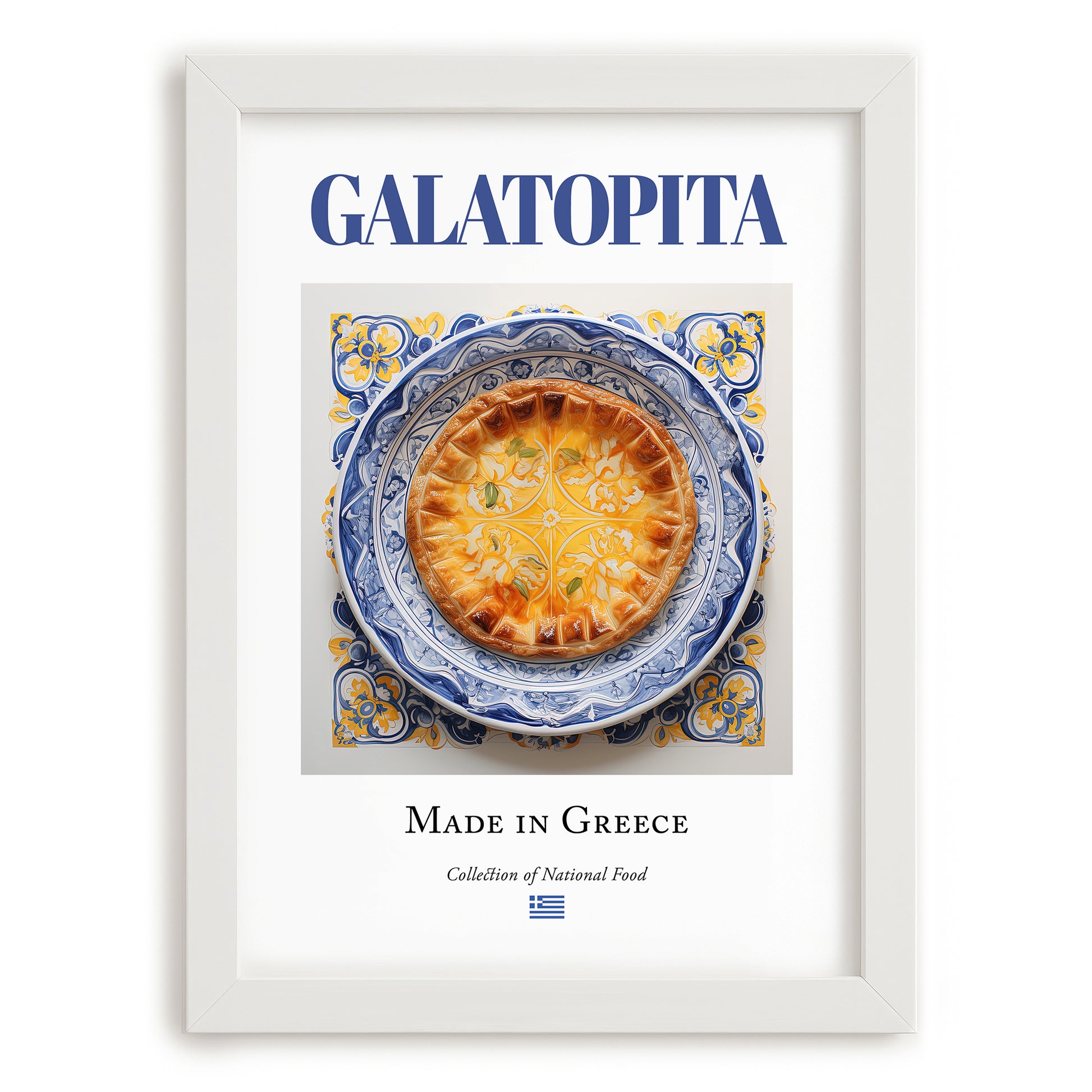 Galatopita – Greek Dish, Food Bar Poster, placed in minimal white frame