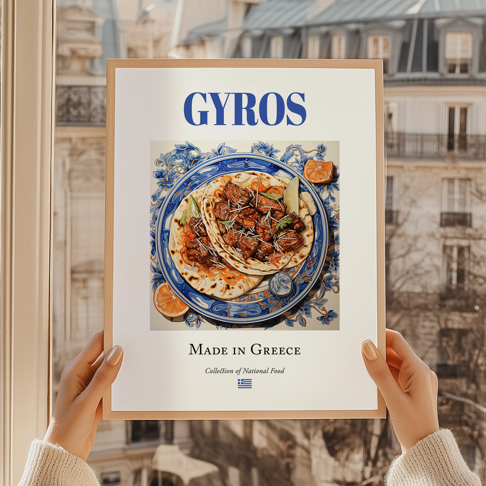 Gyros – Greek Meat Dish, Bistro Print, styled in a charming Paris street view