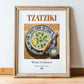 Tzatziki – Greek Dip Dish, Tavern Art, in wooden frame leaning on the floor