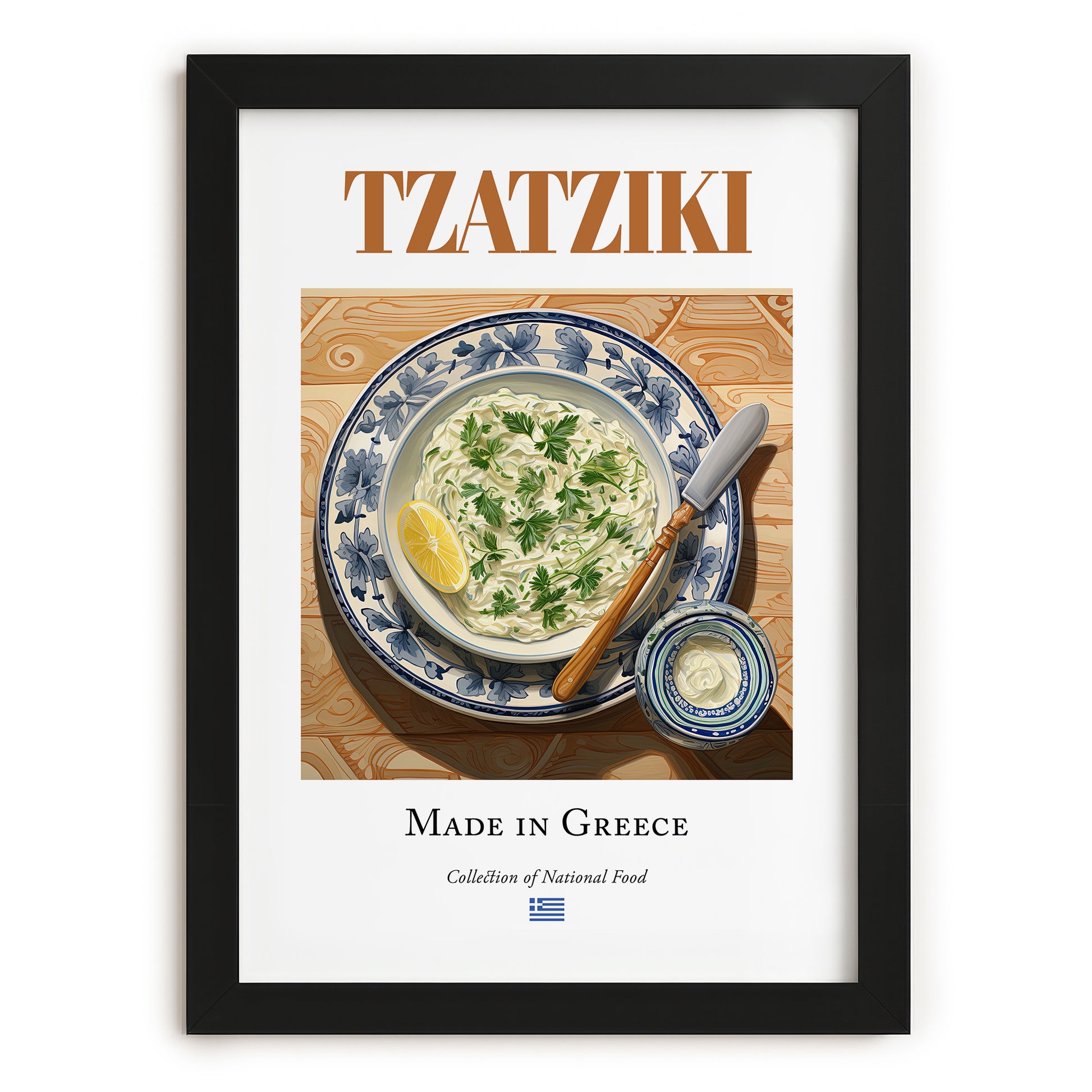 Tzatziki – Greek Dip Dish, Tavern Art, in sleek black frame