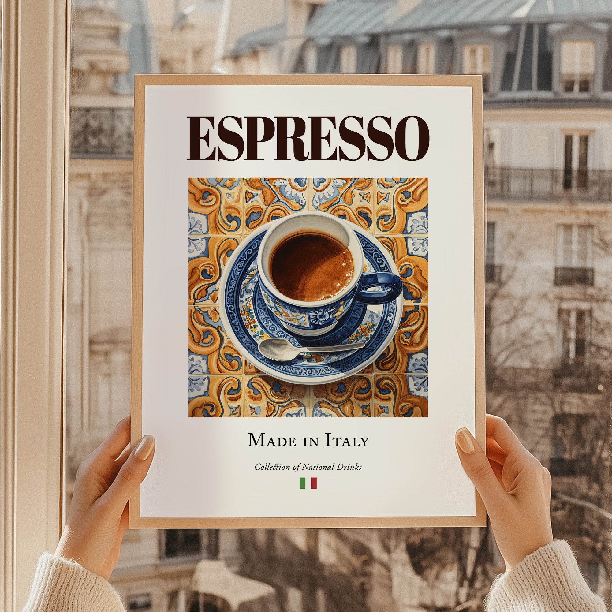 Espresso – Italian Coffee, Street Café Print, styled in a charming Paris street view