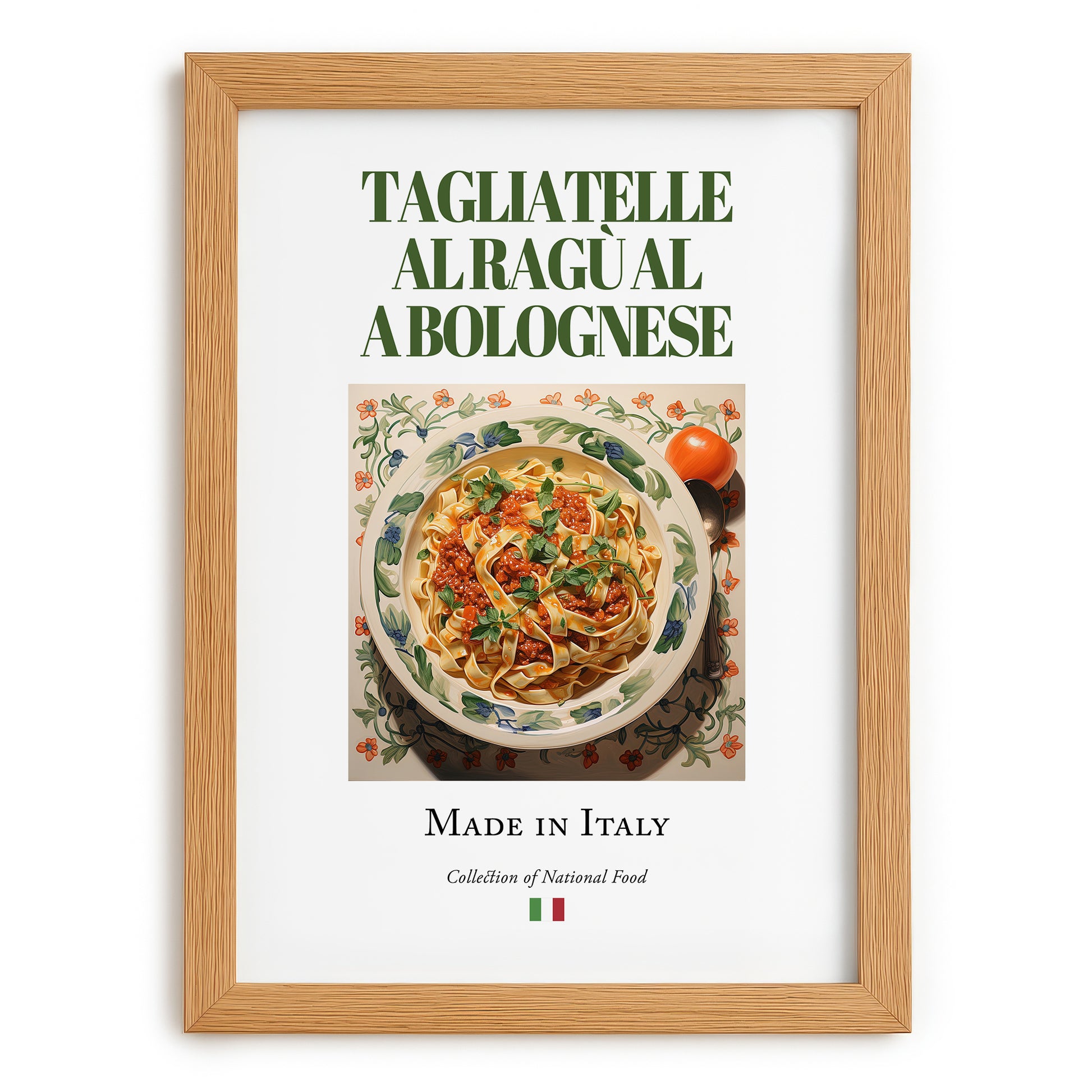 Tagliatelle al ragù alla Bolognese – Italian Pasta, Trattoria Poster, set in oak frame