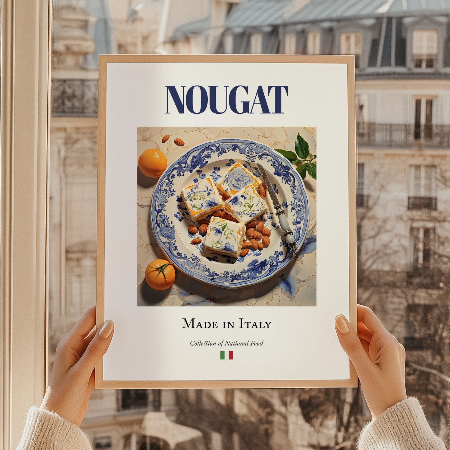 Nougat – Italian Dessert Dish, Restaurant Print, styled in a charming Paris street view