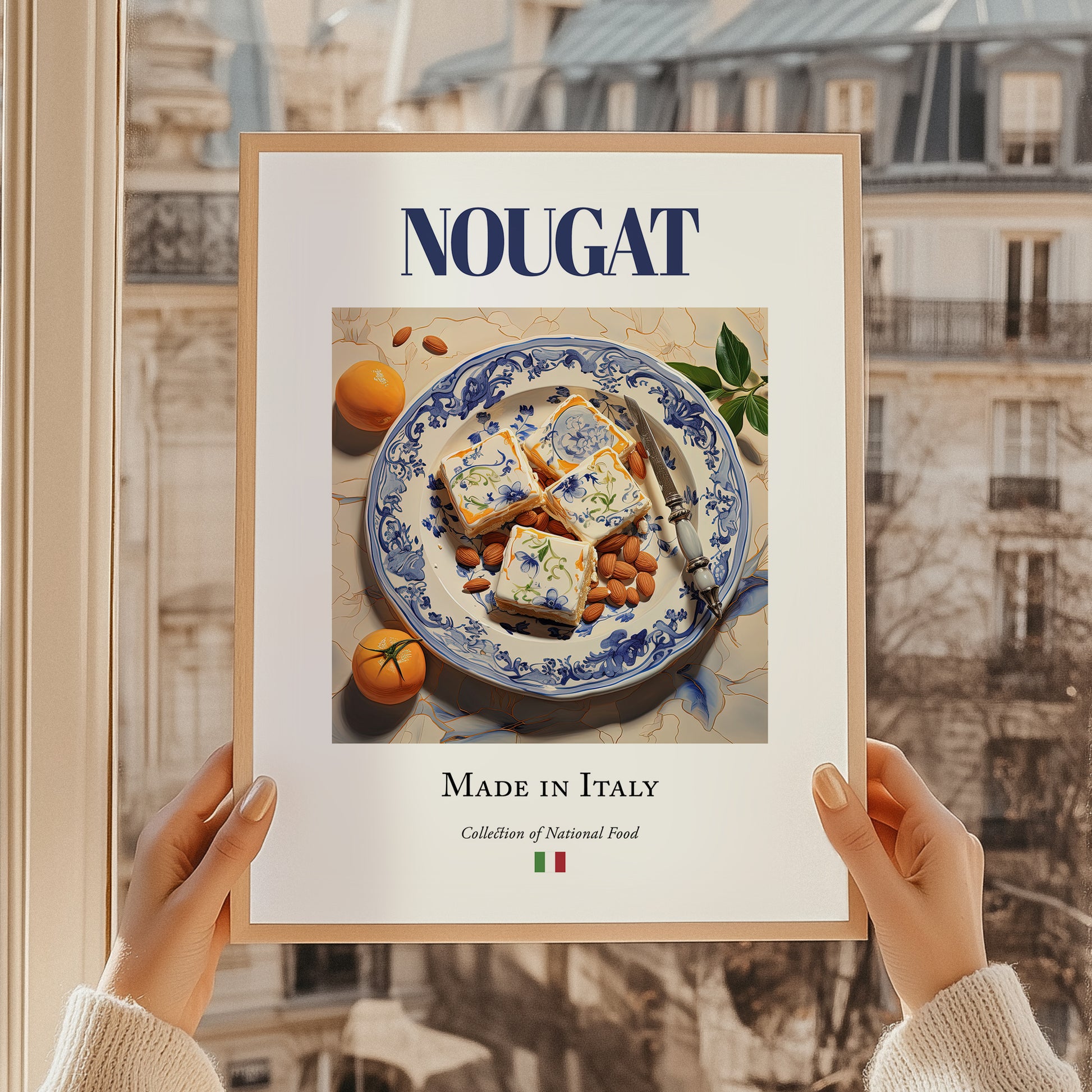 Nougat – Italian Dessert Dish, Restaurant Print, styled in a charming Paris street view