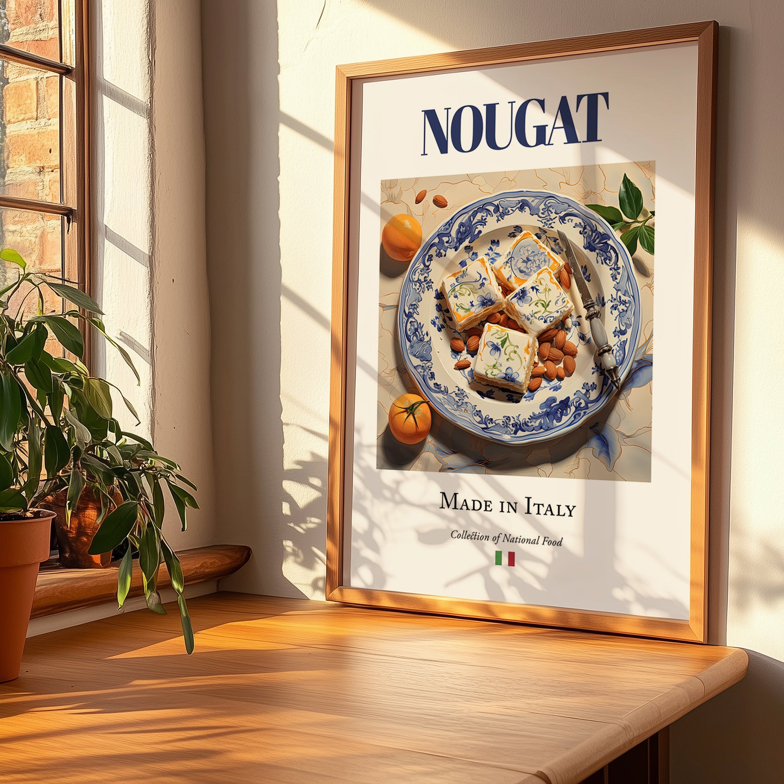 Nougat – Italian Dessert Dish, Restaurant Print, no-text version framed in wood
