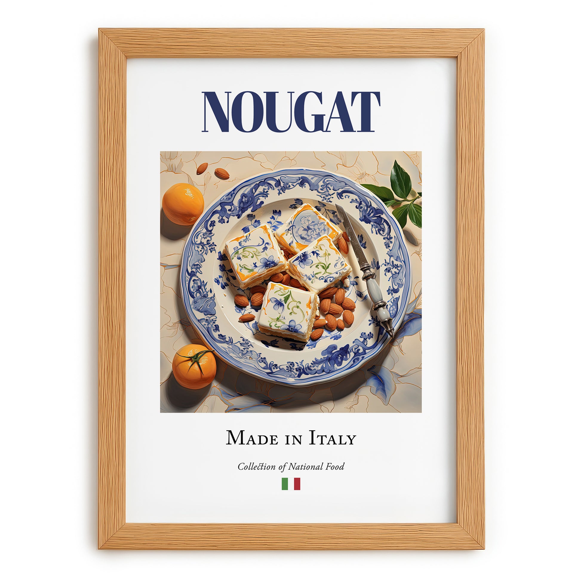 Nougat – Italian Dessert Dish, Restaurant Print, set in oak frame