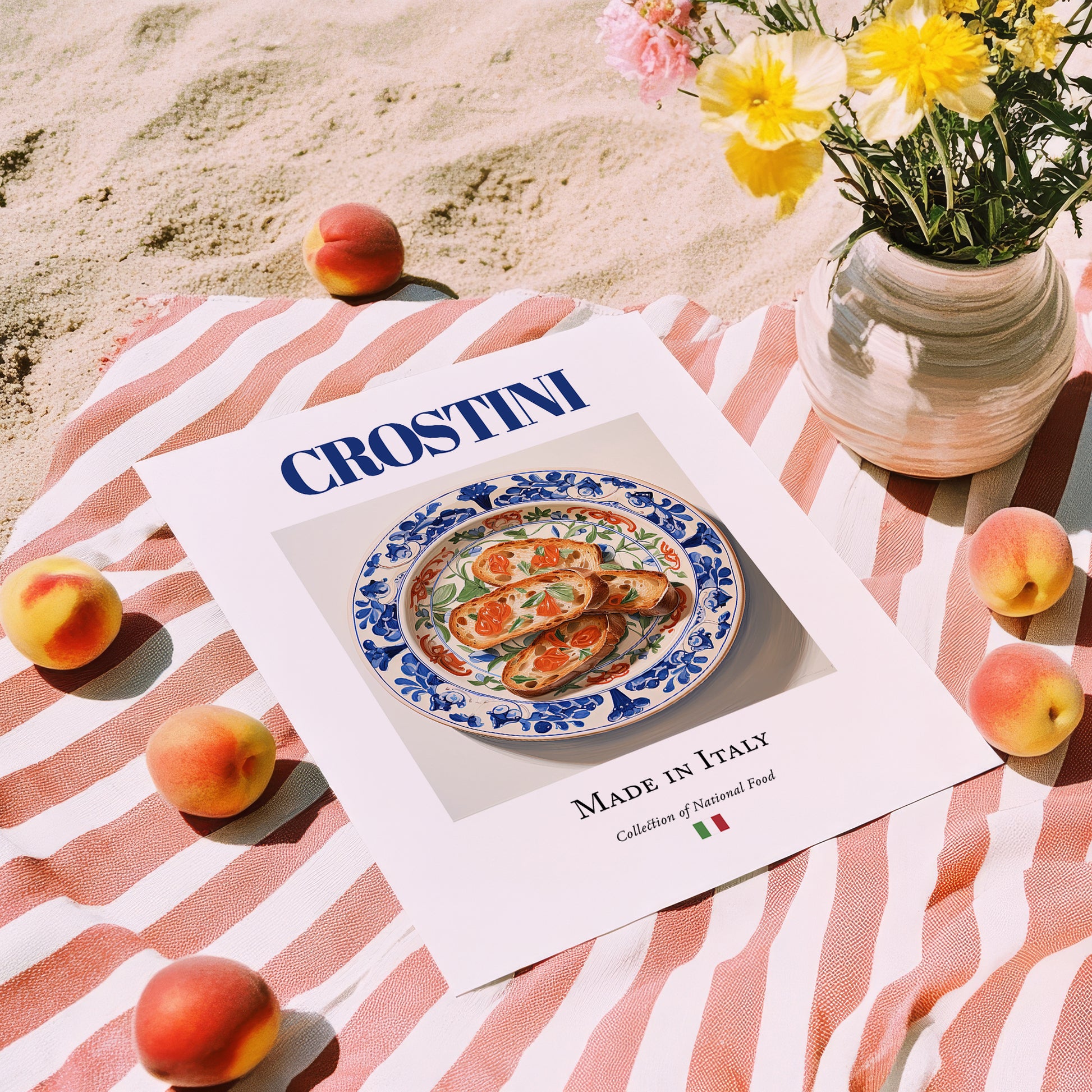 Crostini – Italian Dish, Café Poster, unframed on coastal sand