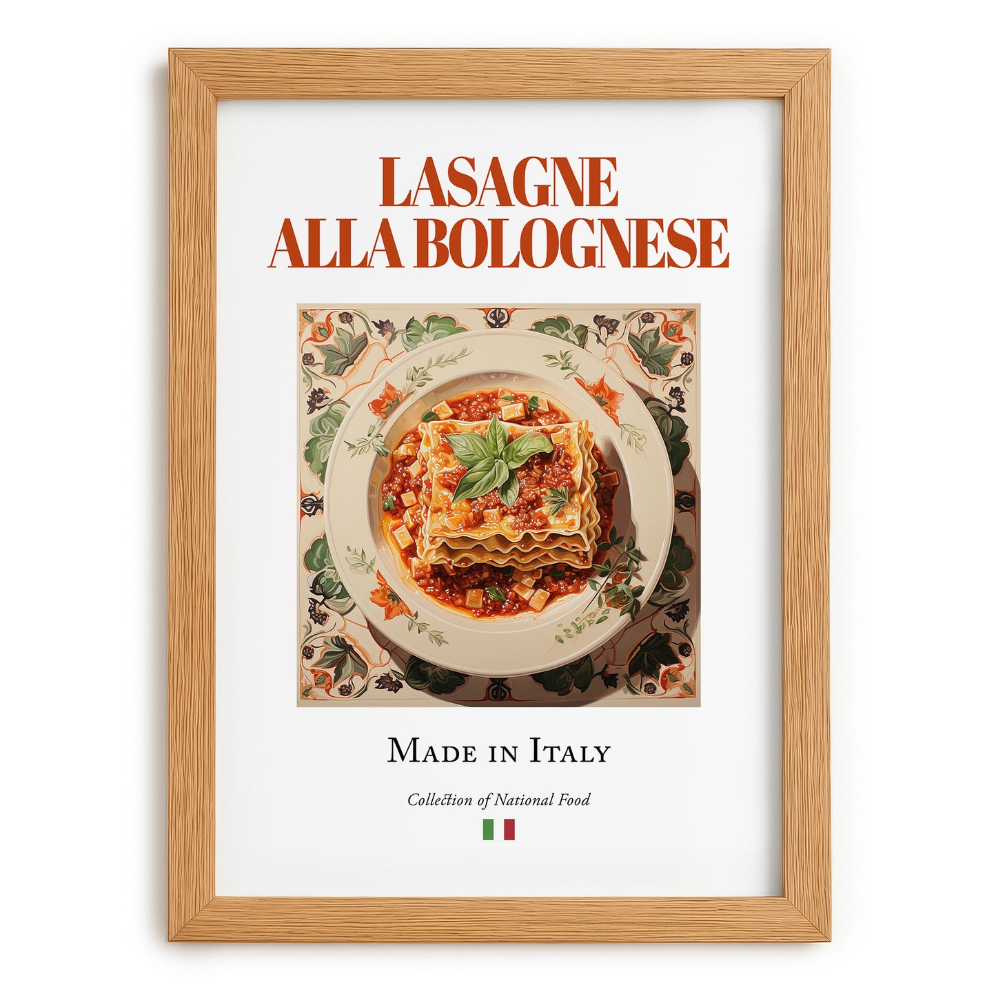 Lasagne alla Bolognese – Italian Dish, Fine Dining Restaurant Art, set in oak frame