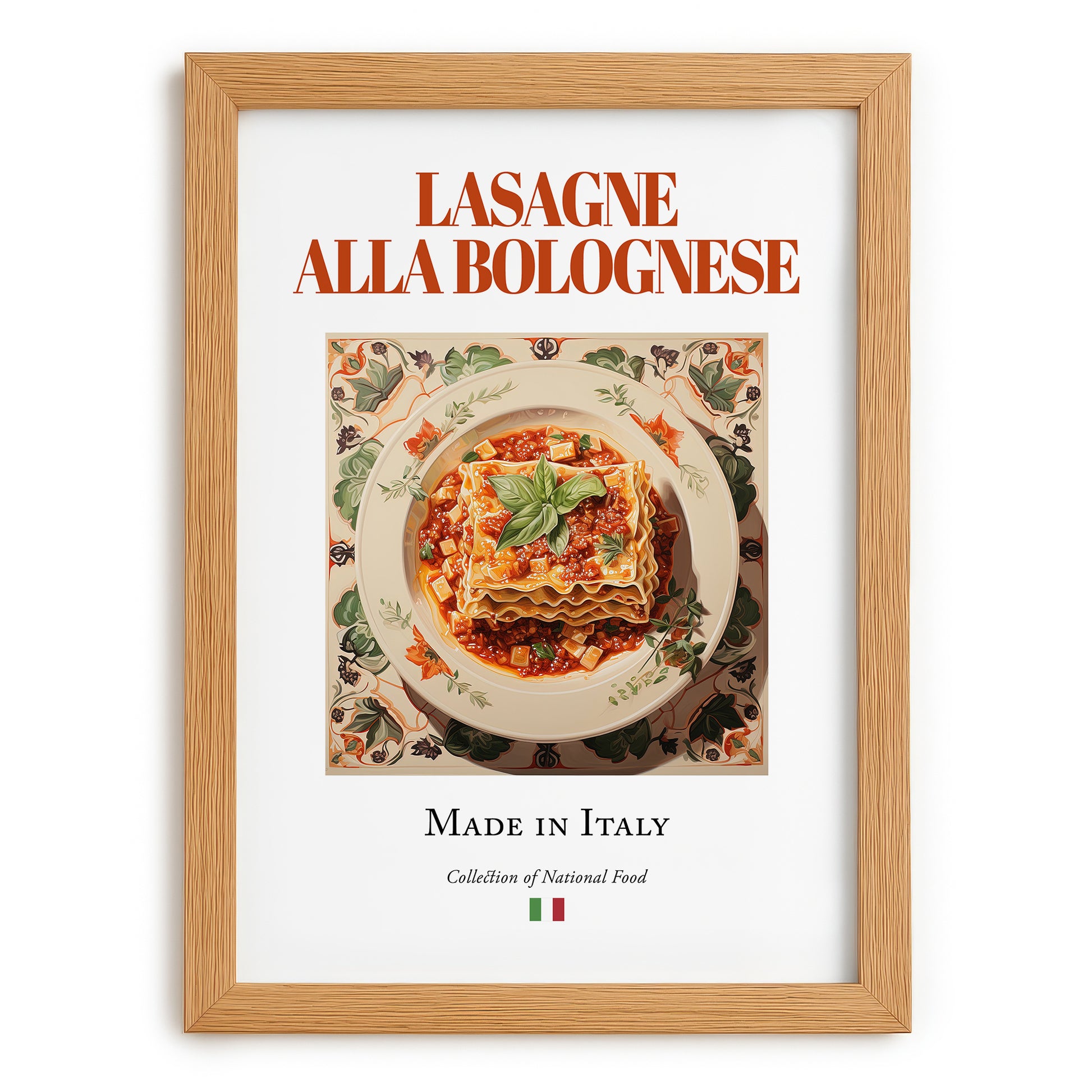 Lasagne alla Bolognese – Italian Dish, Fine Dining Restaurant Art, set in oak frame