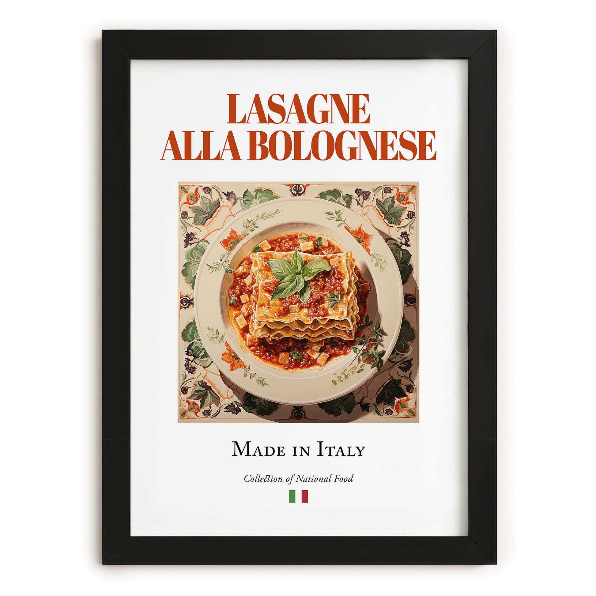 Lasagne alla Bolognese – Italian Dish, Fine Dining Restaurant Art, in sleek black frame
