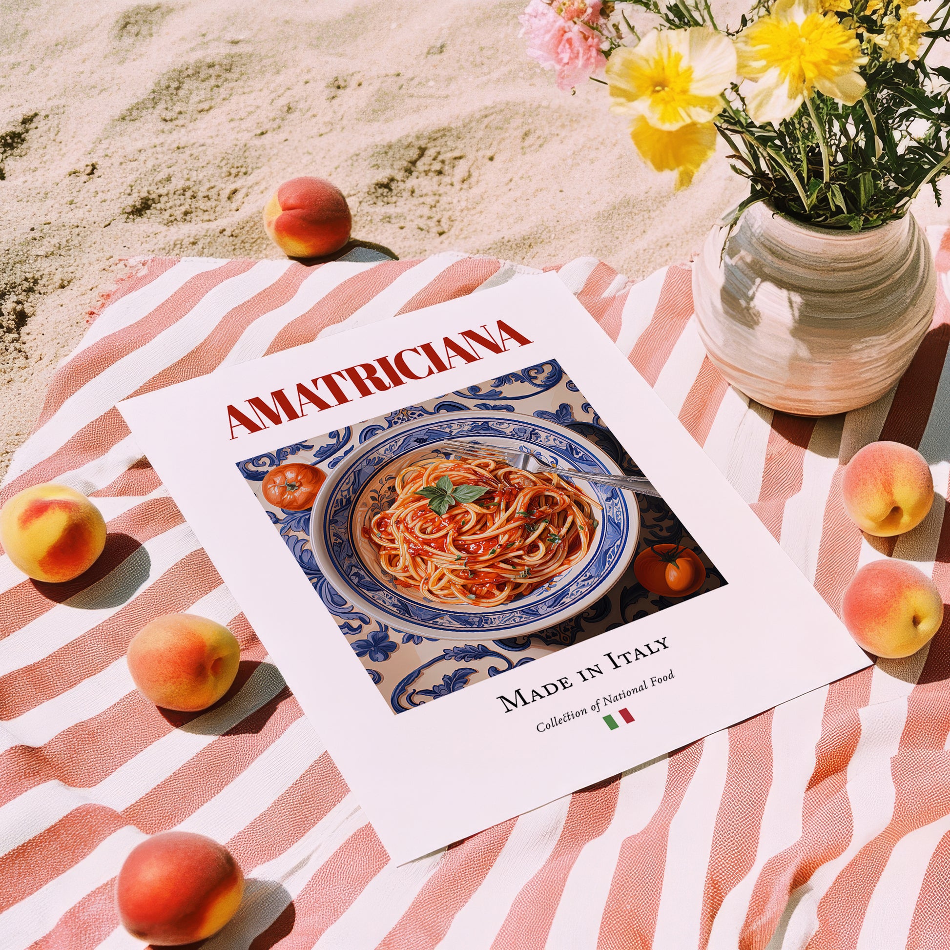 Amatriciana – Italian Pasta, Ristorante Print, unframed on coastal sand