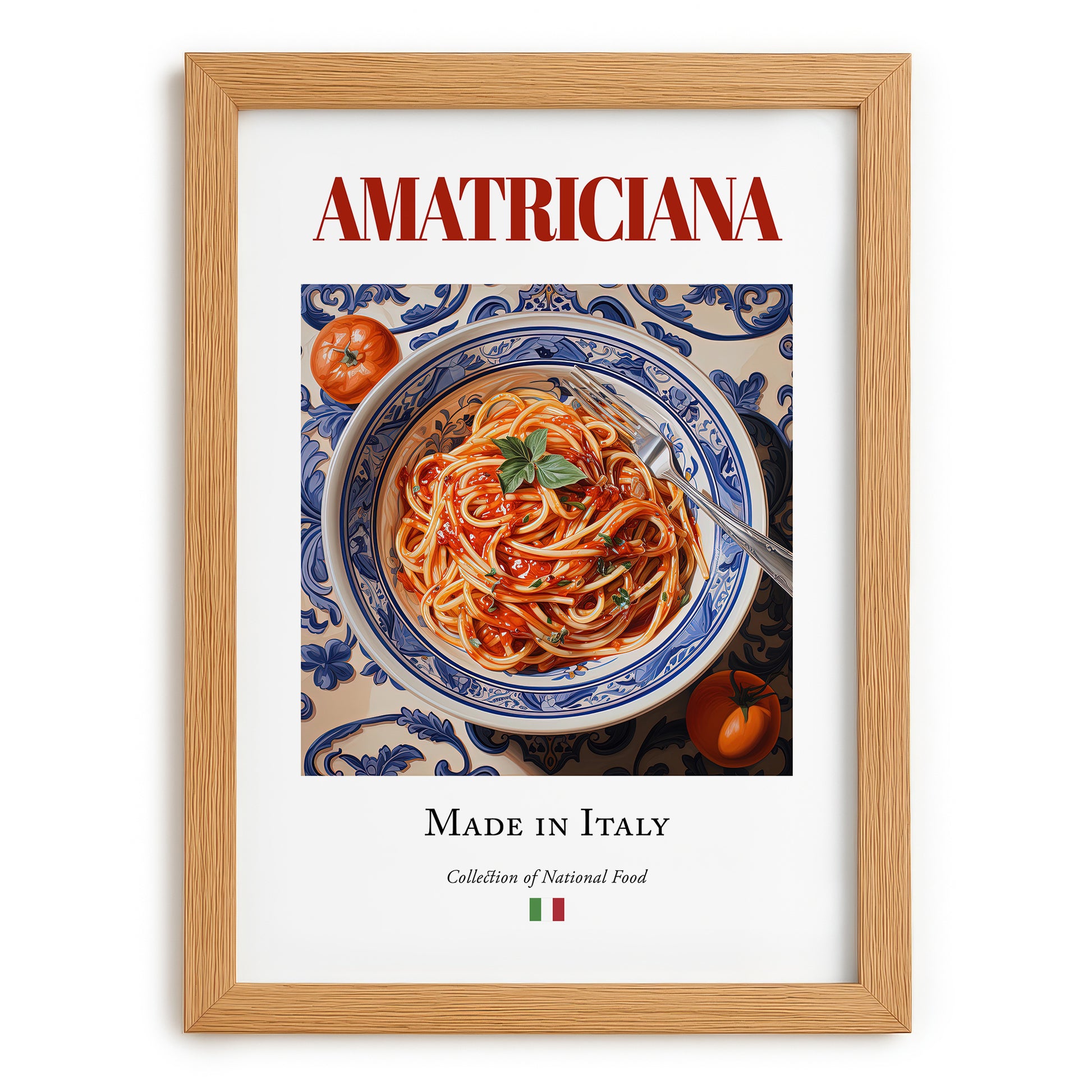 Amatriciana – Italian Pasta, Ristorante Print, set in oak frame