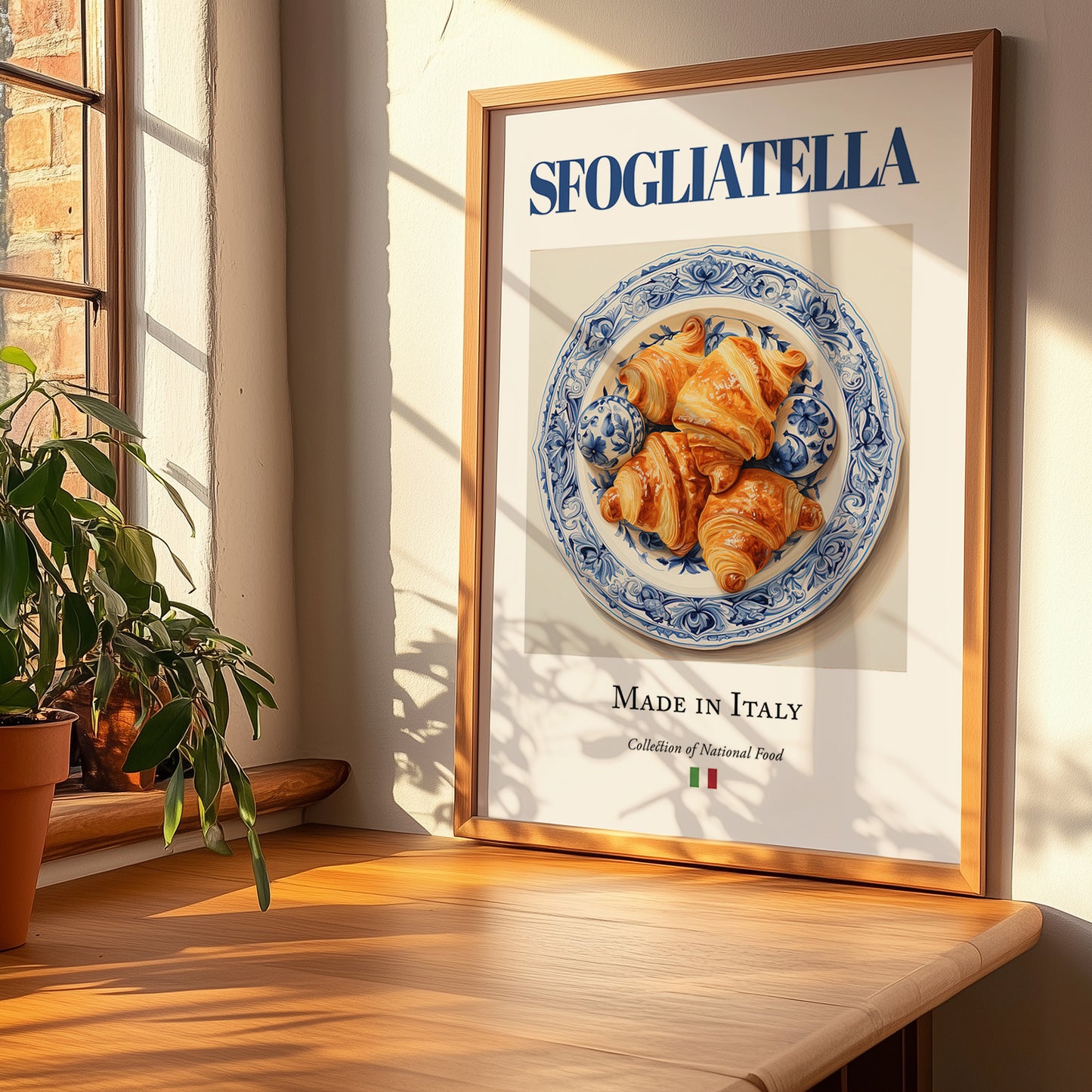 Sfogliatella – Italian Dessert Dish, Brasserie Wall Decor, no-text version framed in wood