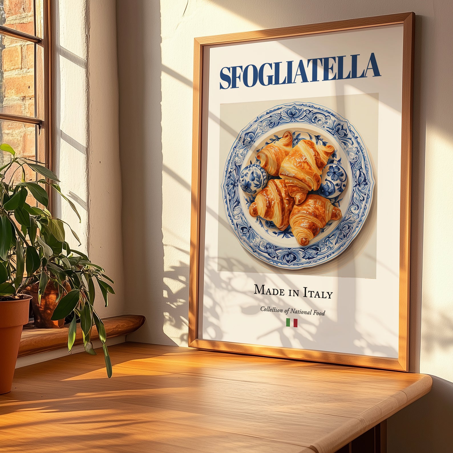 Sfogliatella – Italian Dessert Dish, Brasserie Wall Decor, no-text version framed in wood