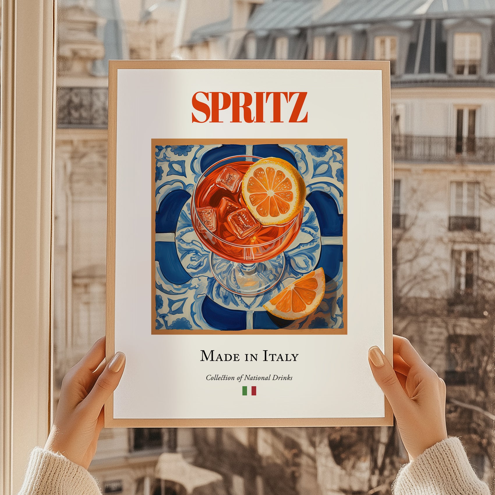 Spritz – Italian Cocktail Drink, Hotel Lobby Poster, styled in a charming Paris street view