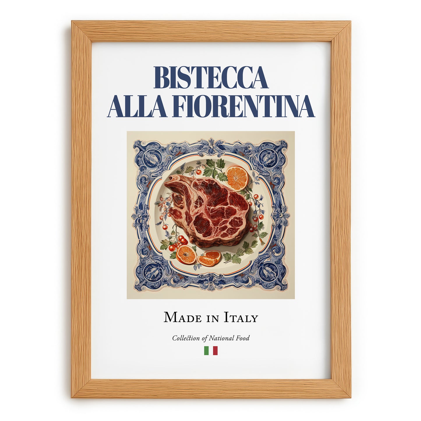 Bistecca alla Fiorentina – Italian Meat Dish, Fine Dining Restaurant Poster, set in oak frame