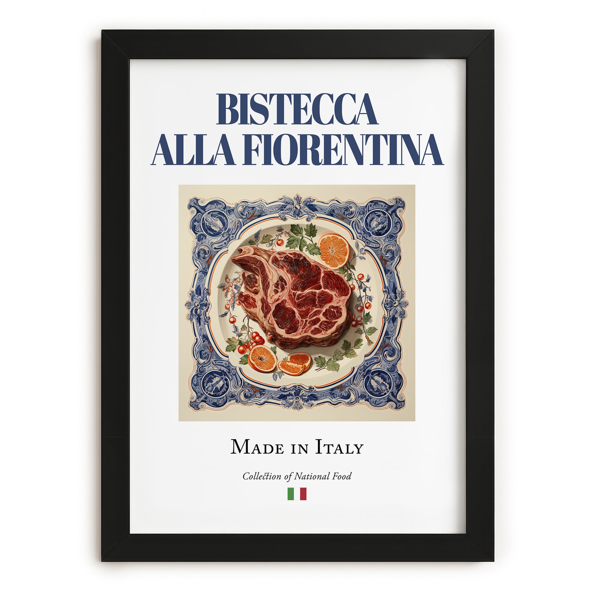 Bistecca alla Fiorentina – Italian Meat Dish, Fine Dining Restaurant Poster, in sleek black frame