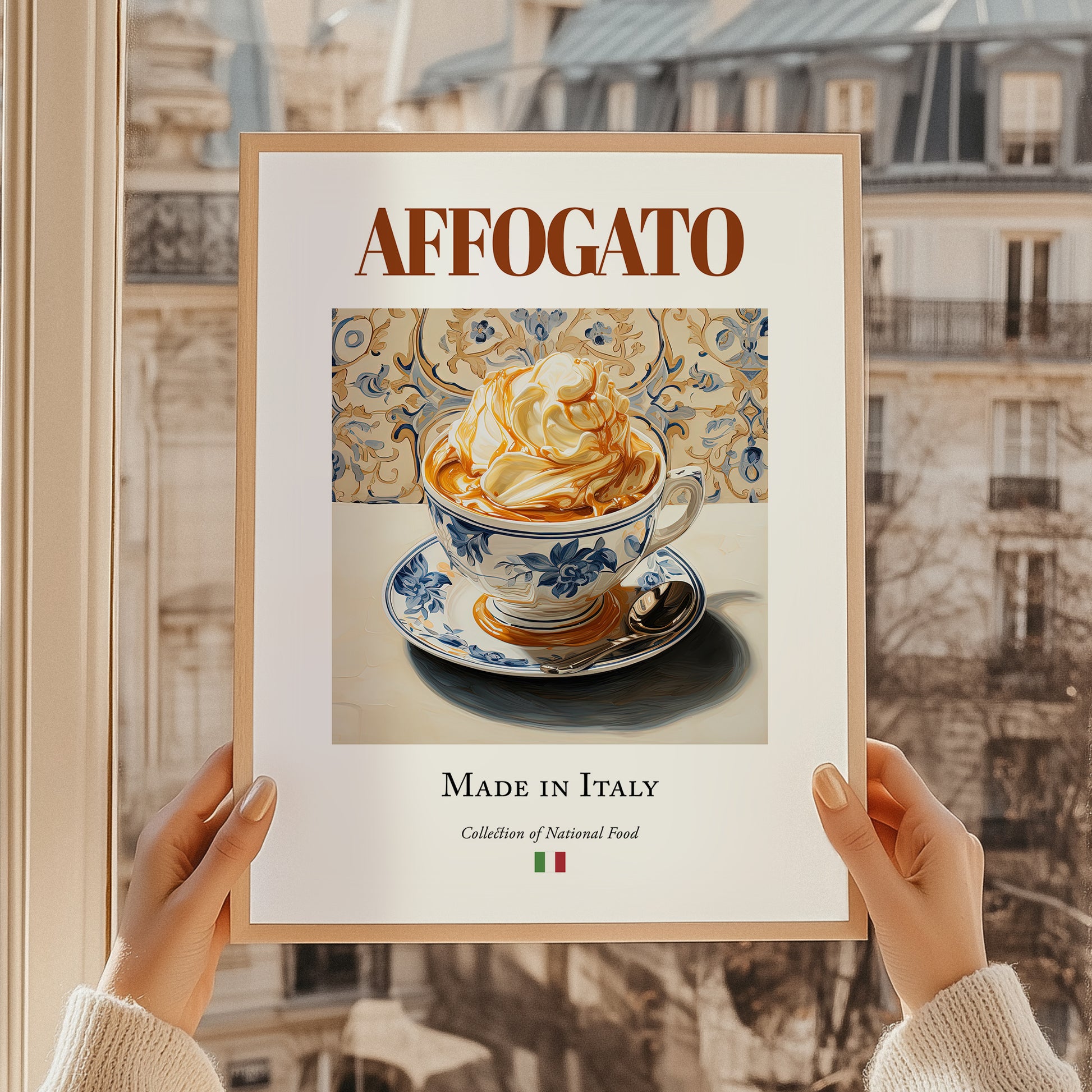 Affogato – Italian Dessert Dish, Farmhouse Kitchen Art, styled in a charming Paris street view