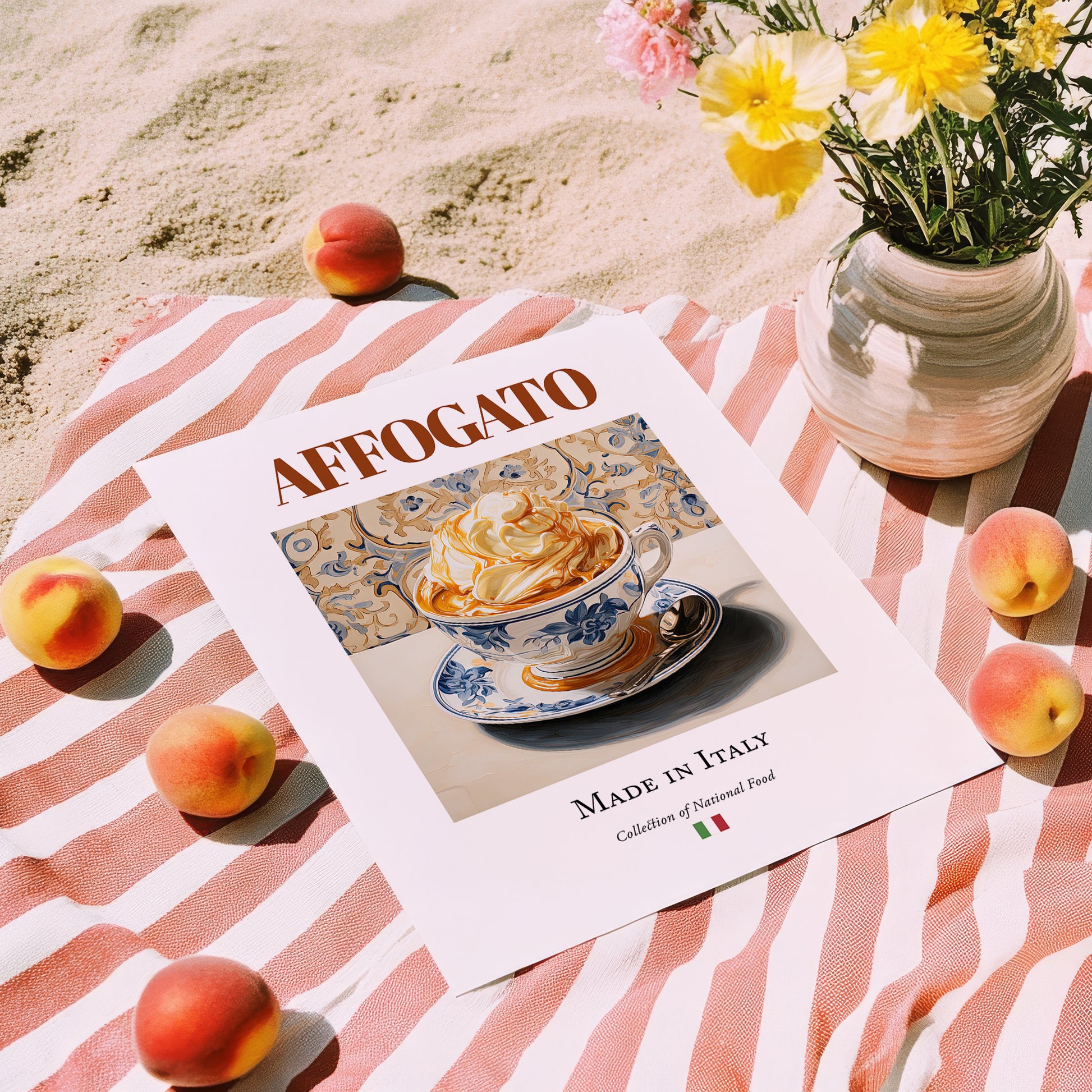 Affogato – Italian Dessert Dish, Farmhouse Kitchen Art, unframed on coastal sand