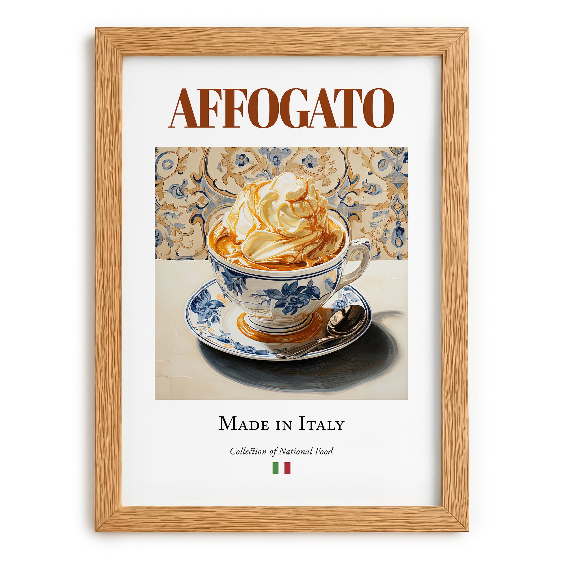 Affogato – Italian Dessert Dish, Farmhouse Kitchen Art, set in oak frame