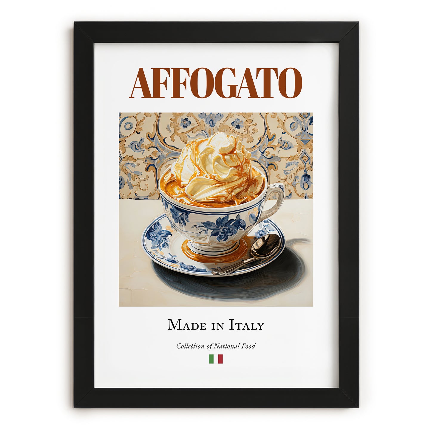 Affogato – Italian Dessert Dish, Farmhouse Kitchen Art, in sleek black frame