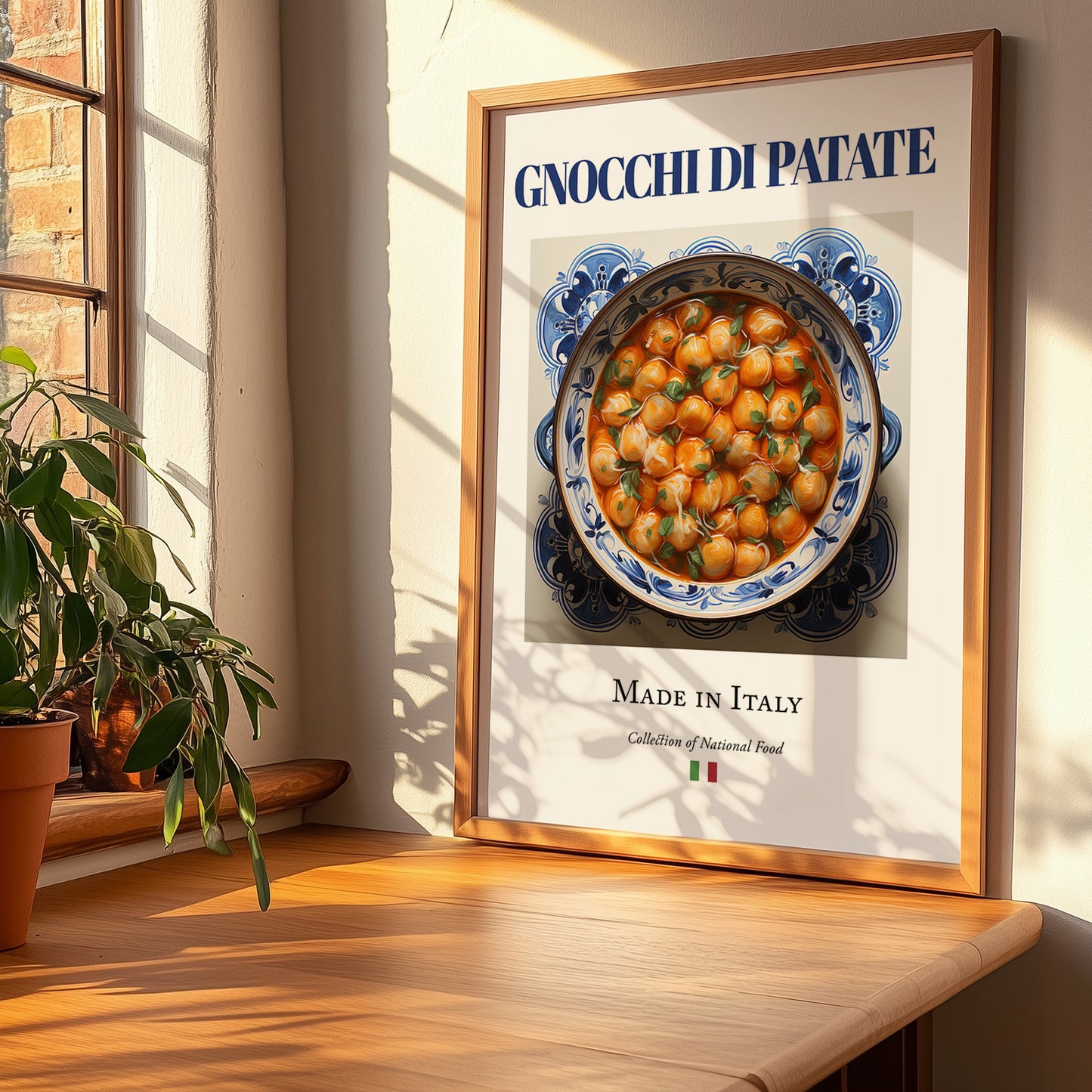 Gnocchi di Patate – Italian Dish, Café Still Life, no-text version framed in wood