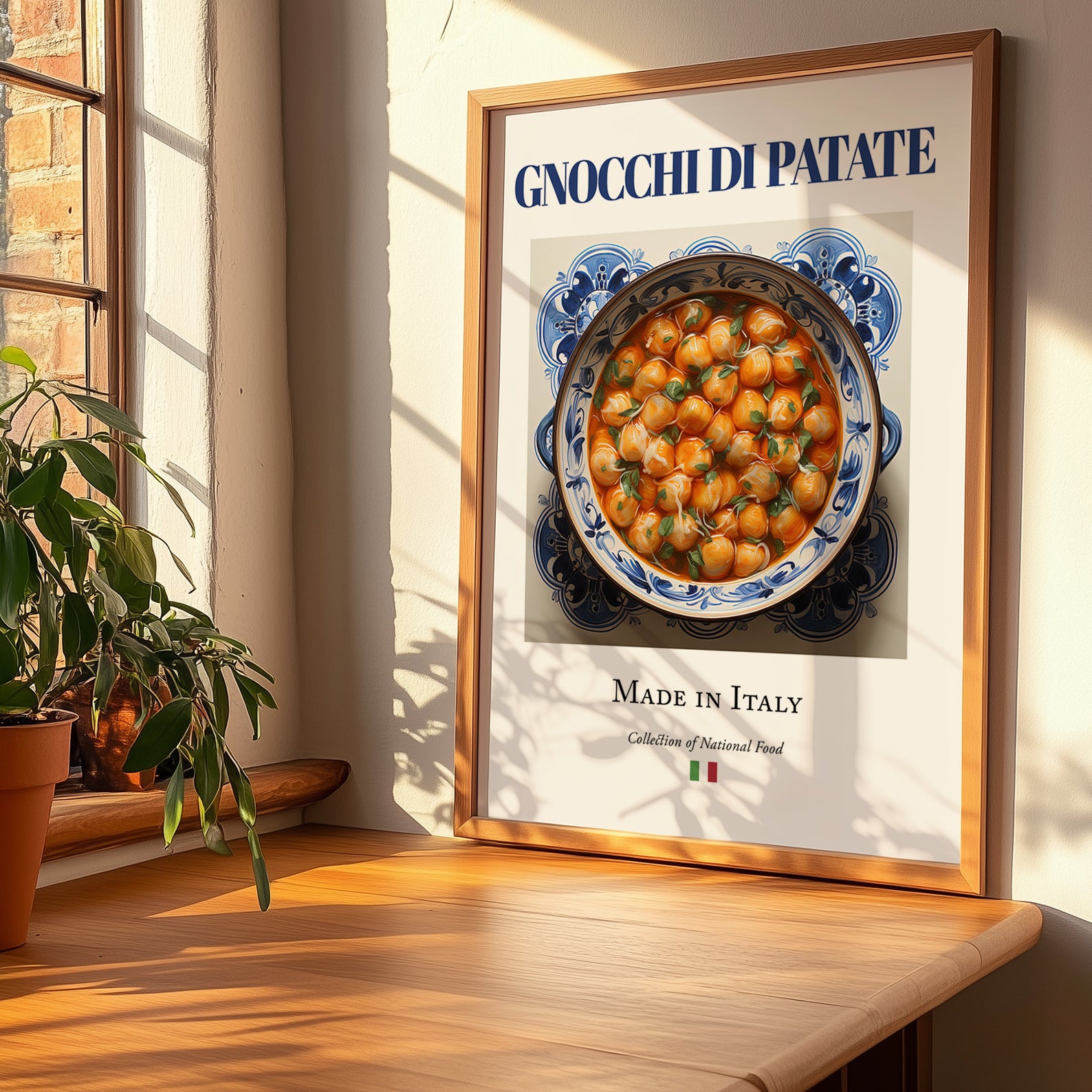 Gnocchi di Patate – Italian Dish, Café Still Life, no-text version framed in wood
