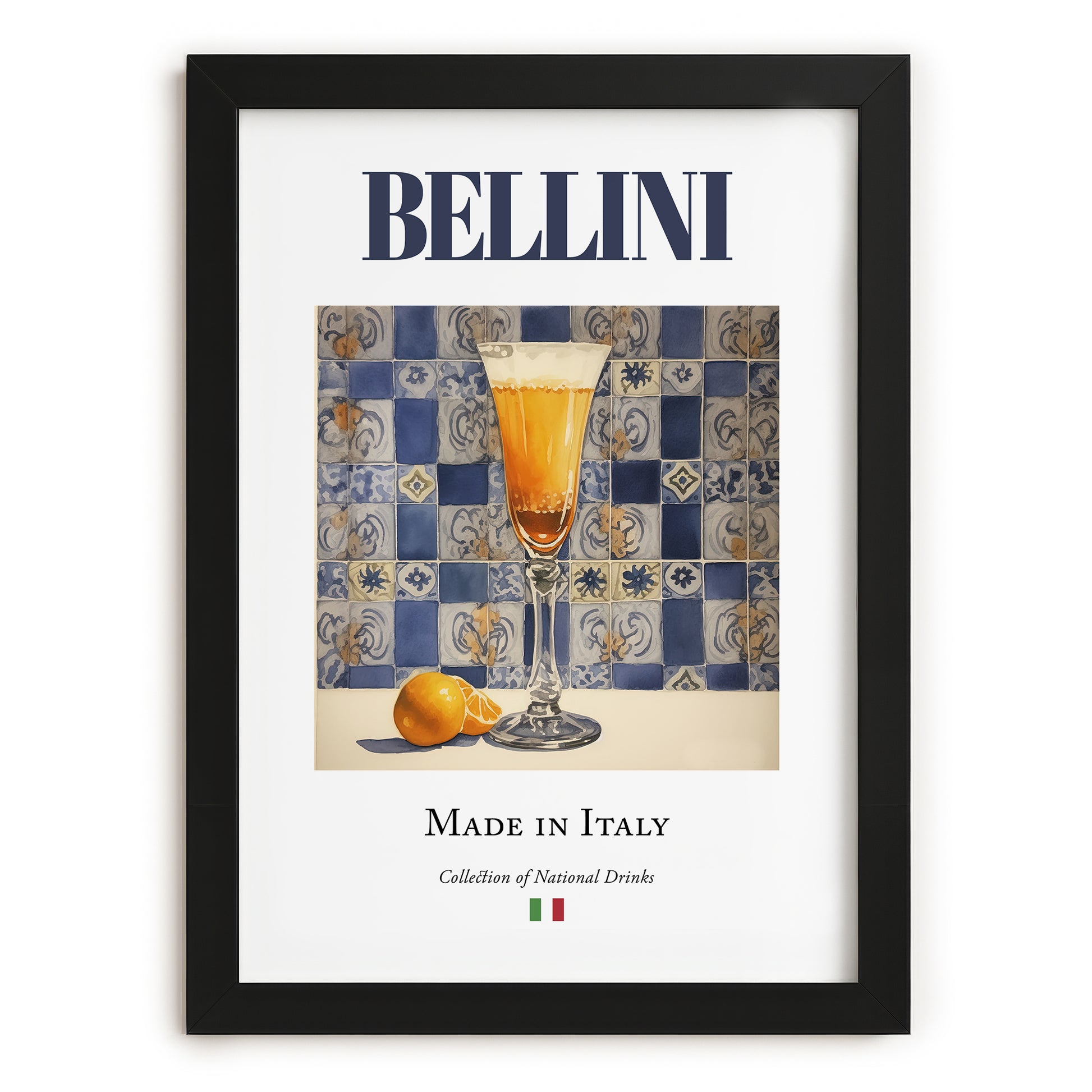 Bellini – Italian Cocktail Drink, Cocktail Lounge Print, in sleek black frame