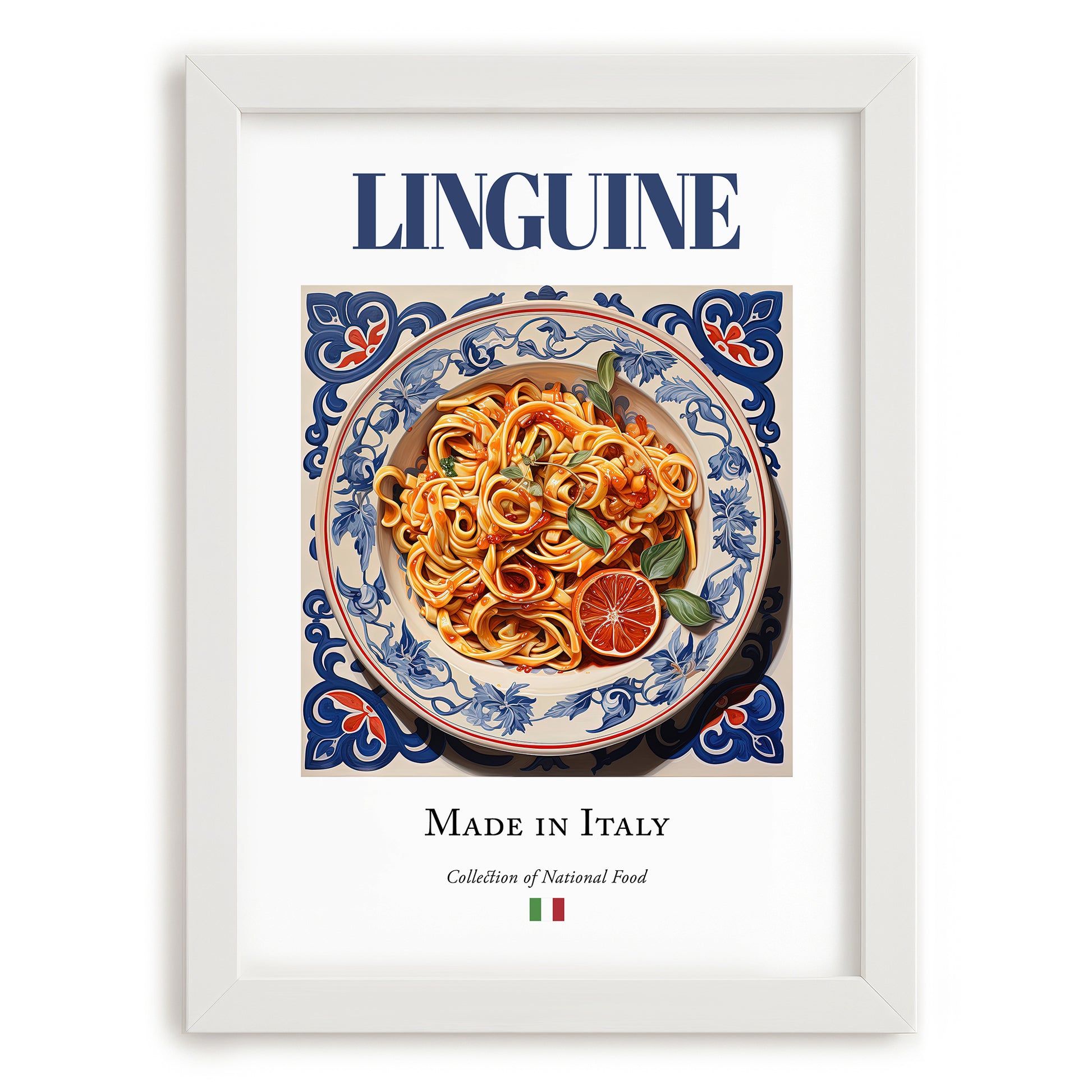 Linguine – Italian Pasta, Ristorante Painting, placed in minimal white frame