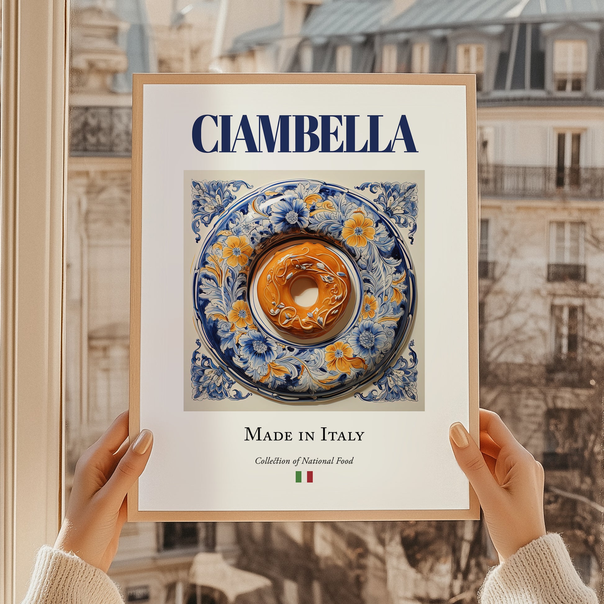 Ciambella – Italian Dessert Dish, Farmhouse Kitchen Wall Art, styled in a charming Paris street view
