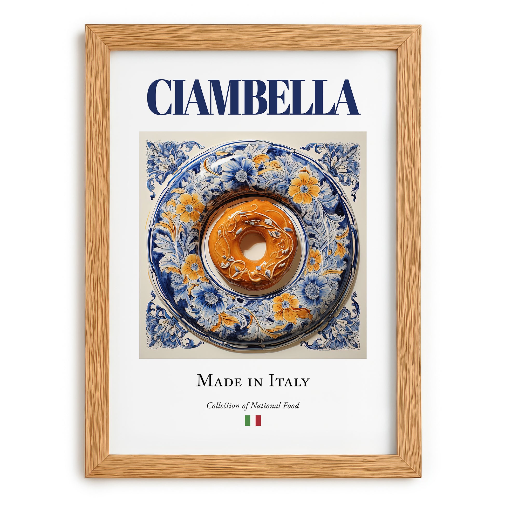Ciambella – Italian Dessert Dish, Farmhouse Kitchen Wall Art, set in oak frame