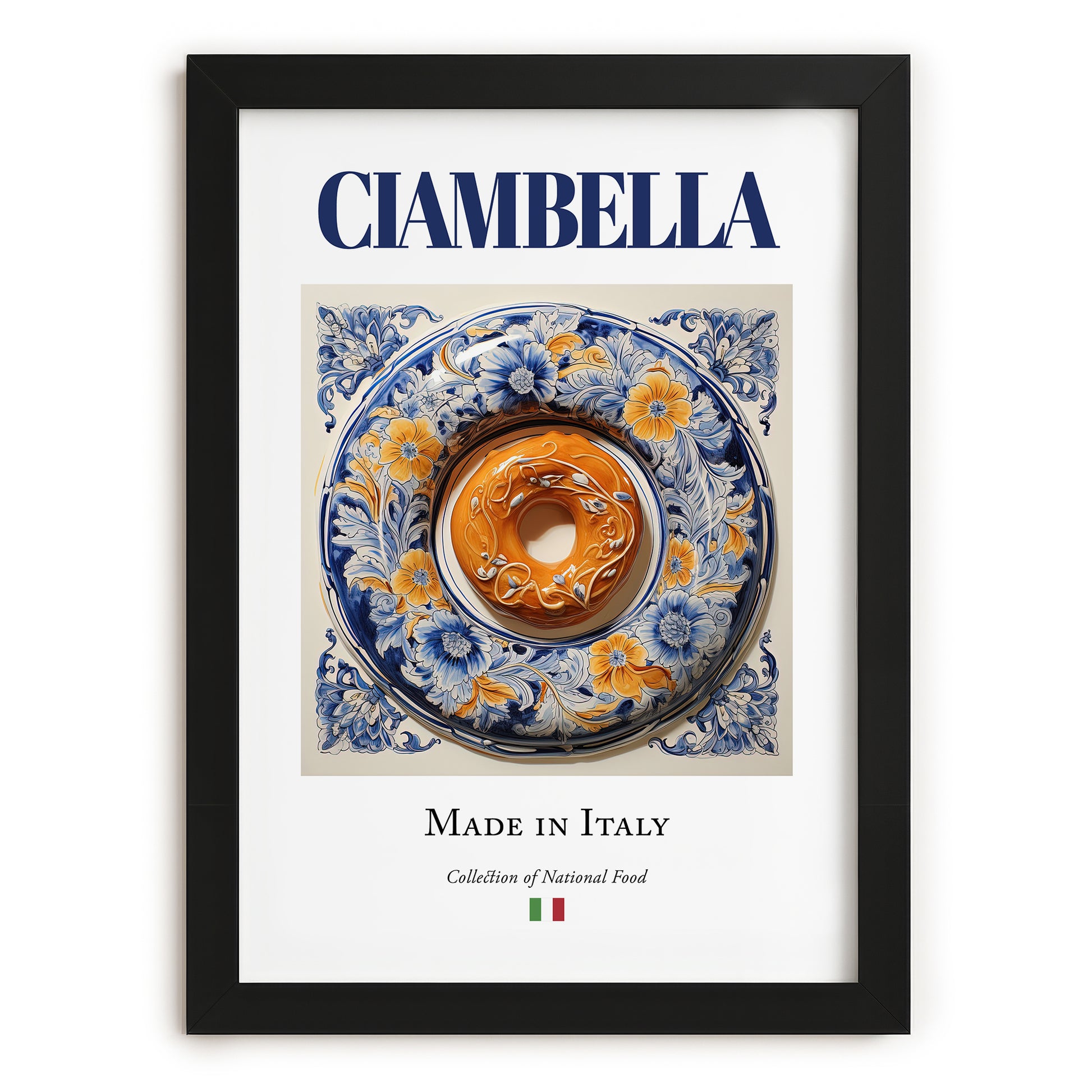 Ciambella – Italian Dessert Dish, Farmhouse Kitchen Wall Art, in sleek black frame