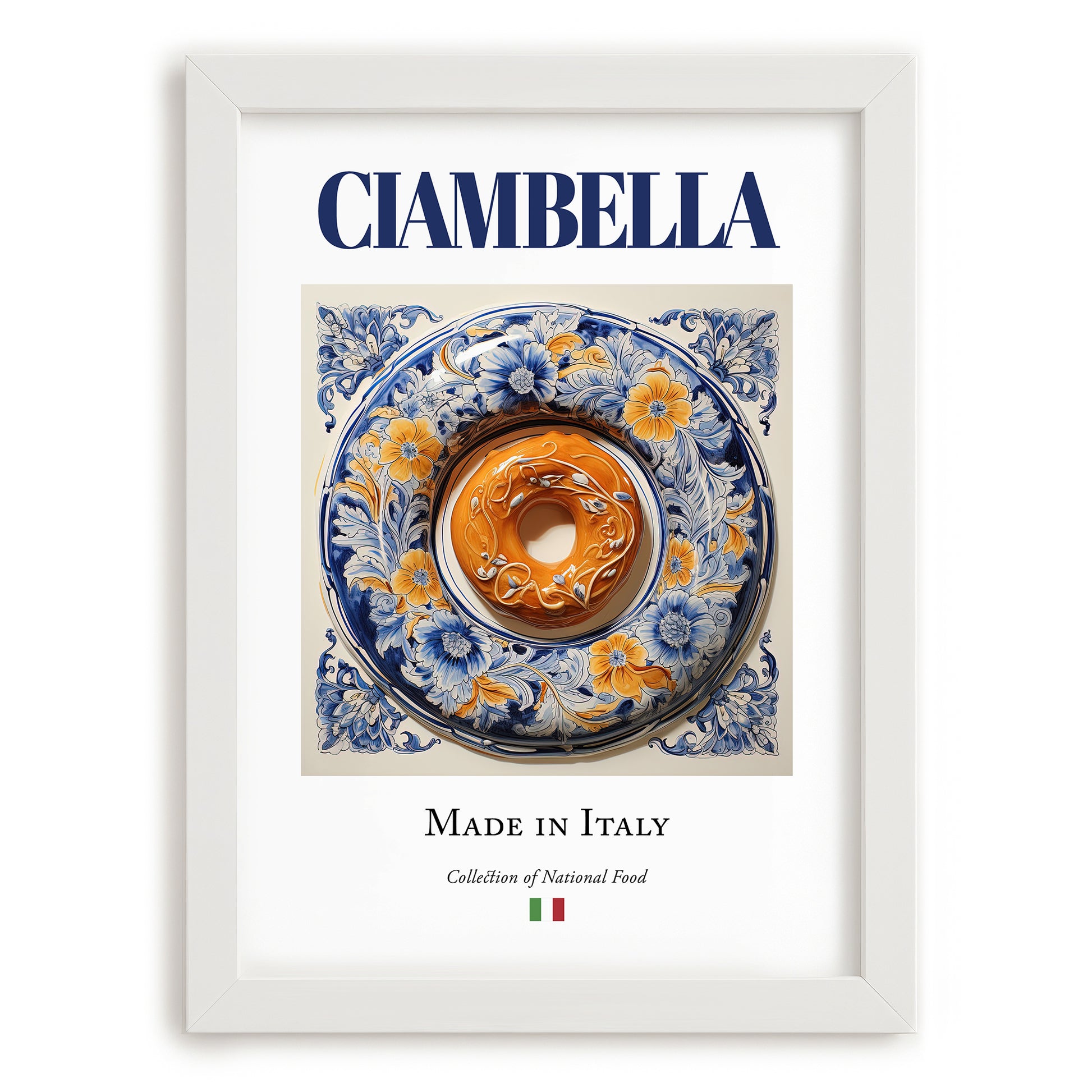Ciambella – Italian Dessert Dish, Farmhouse Kitchen Wall Art, placed in minimal white frame